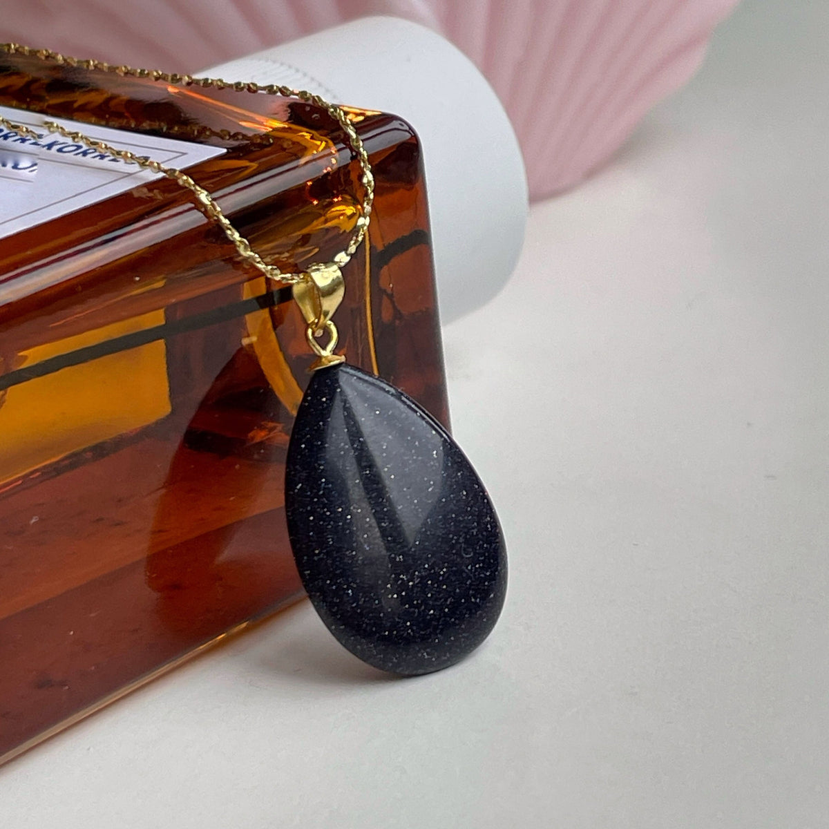 Blue Goldstone Drop Pendant 1.5x2.5cm