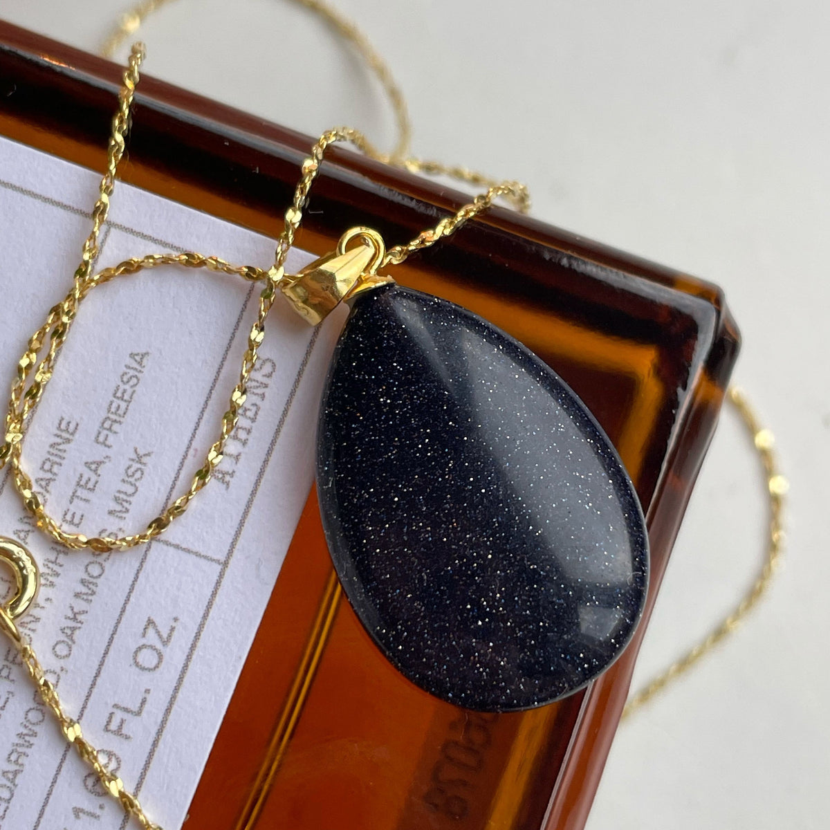 Blue Goldstone Drop Pendant 1.5x2.5cm