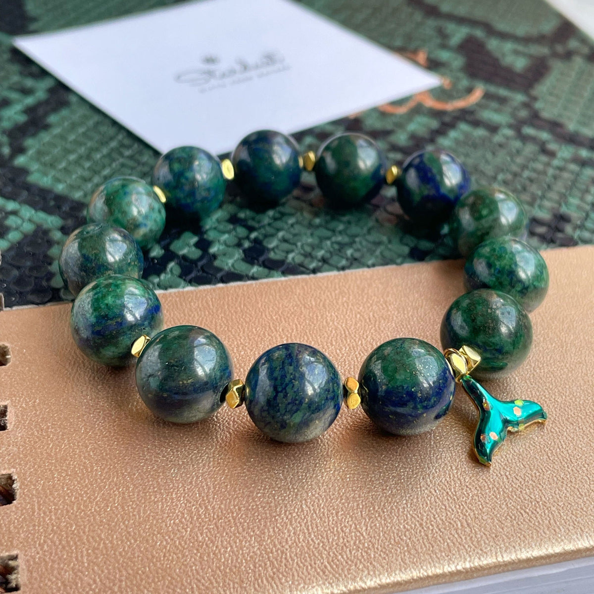 Azurite bracelet with mermaid tail charm for women