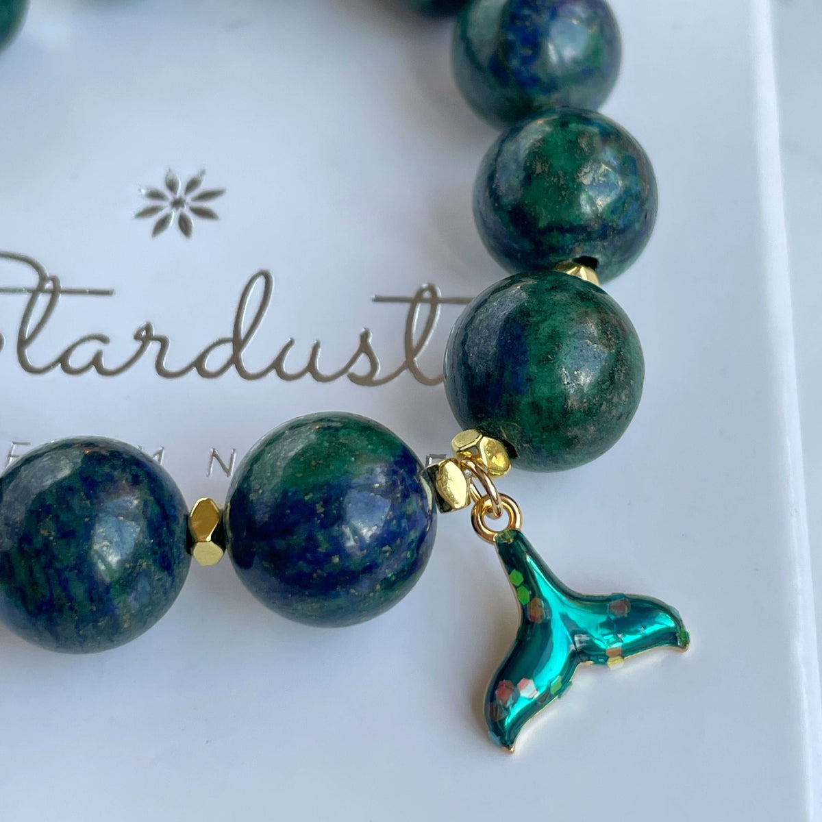 Azurite bracelet with mermaid tail charm for women