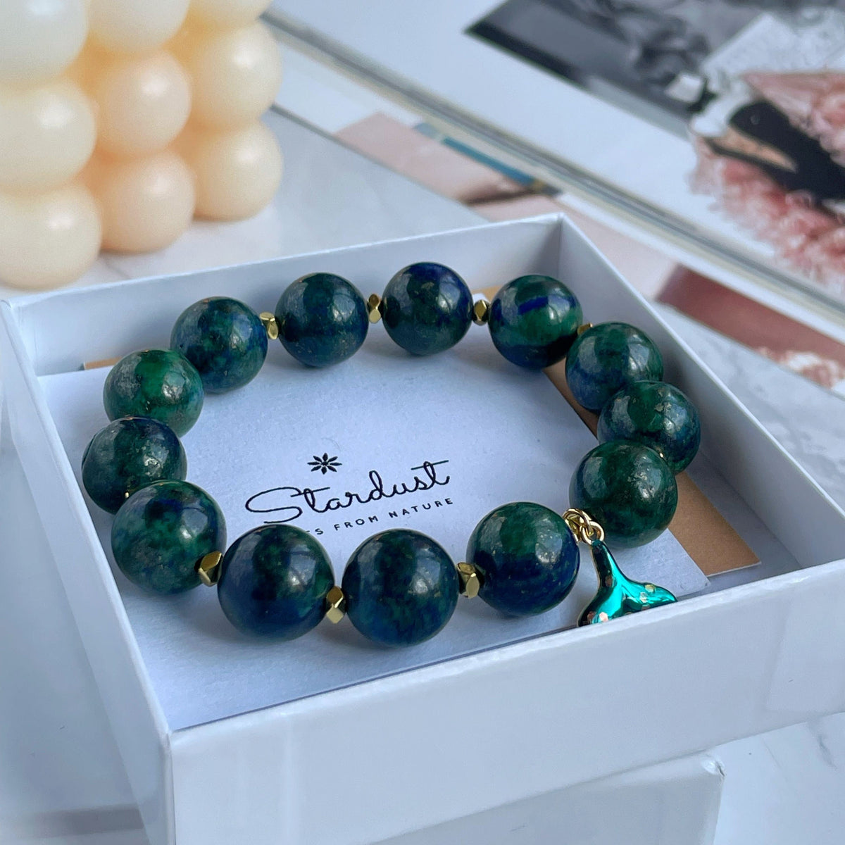 Azurite bracelet with mermaid tail charm for women