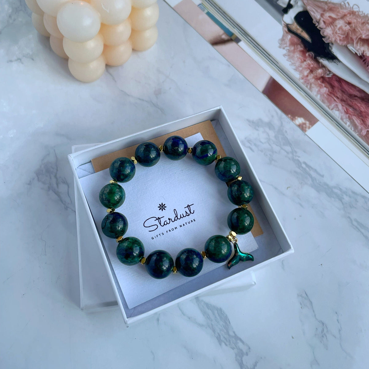 Azurite bracelet with mermaid tail charm for women