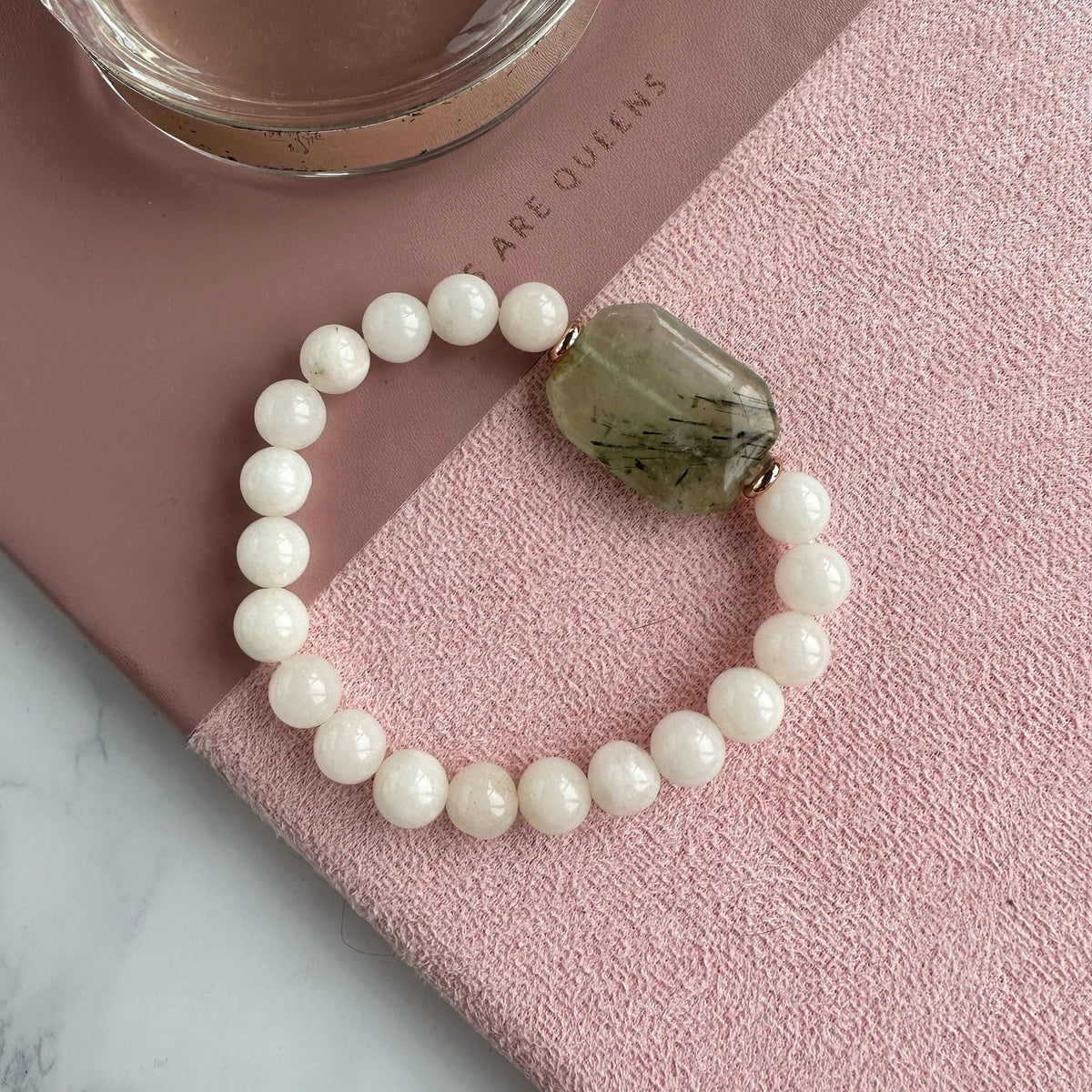 Boho Chic Prehnite bracelet with beige jade