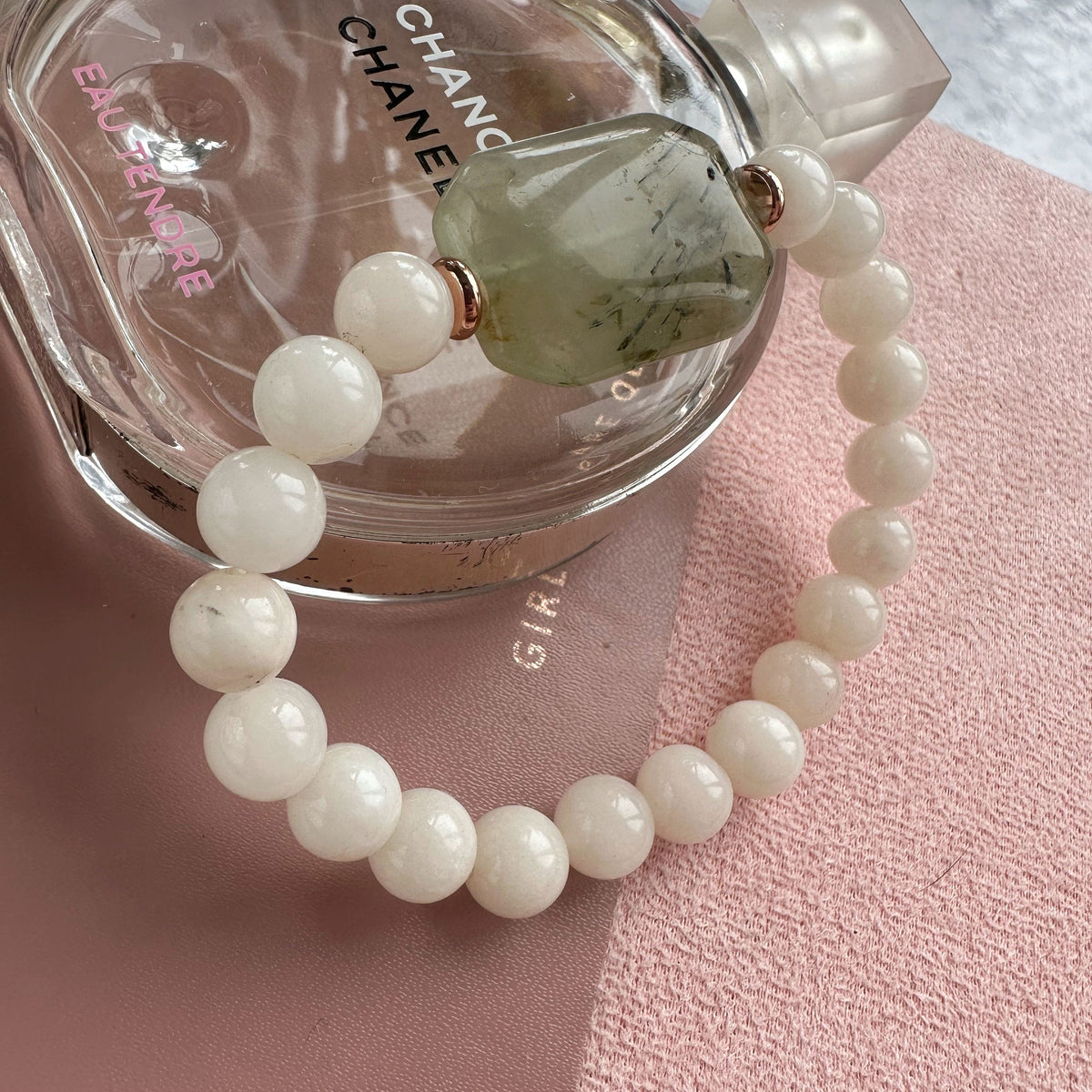 Boho Chic Prehnite bracelet with beige jade