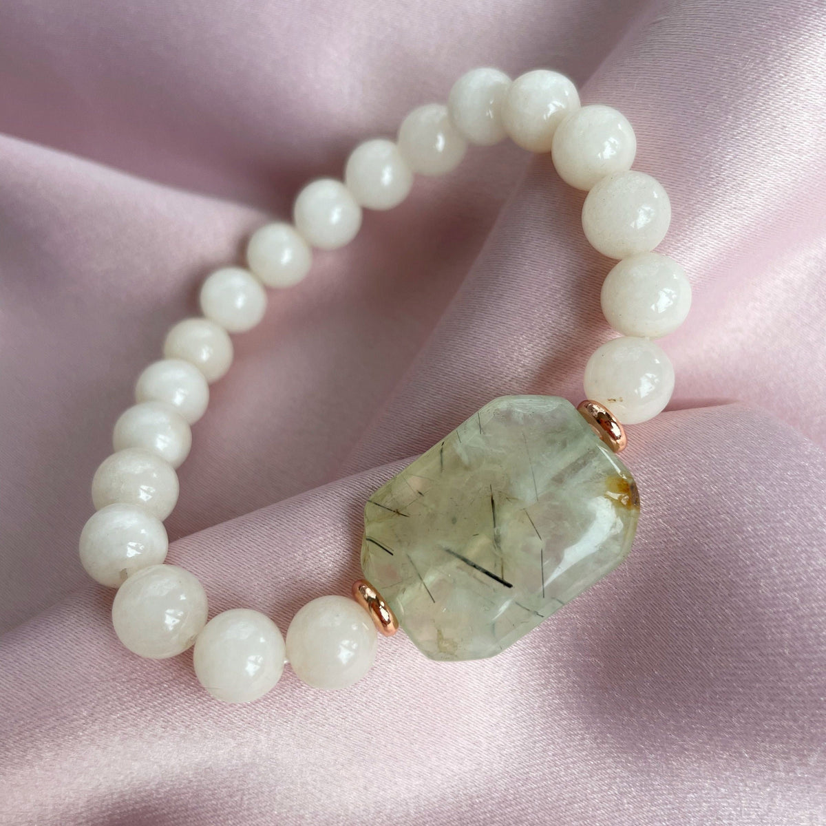 Boho Chic Prehnite bracelet with beige jade