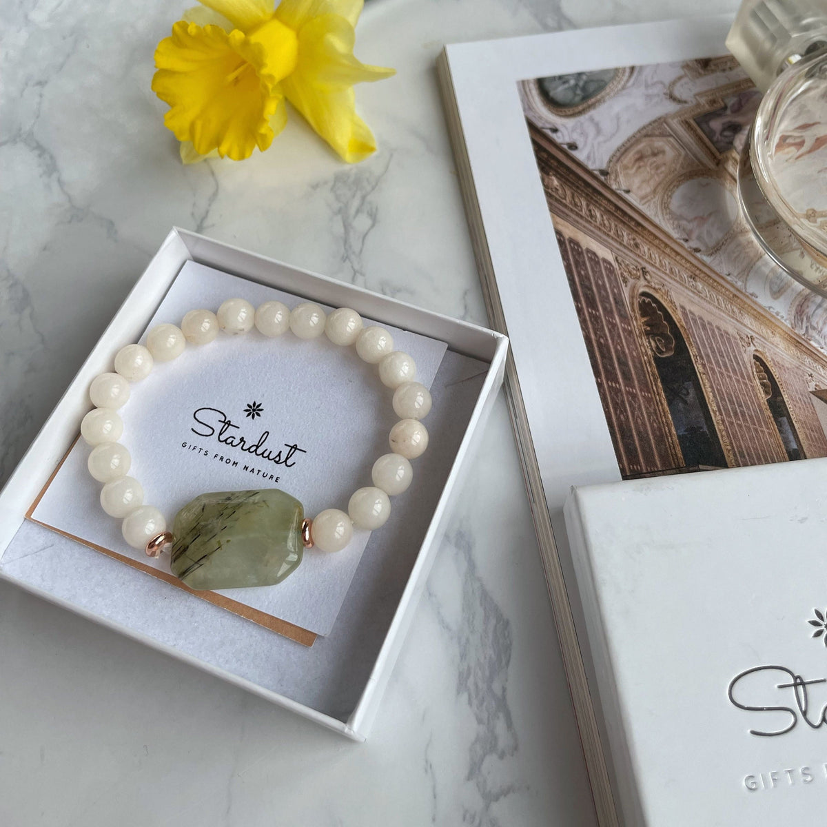 Boho Chic Prehnite bracelet with beige jade