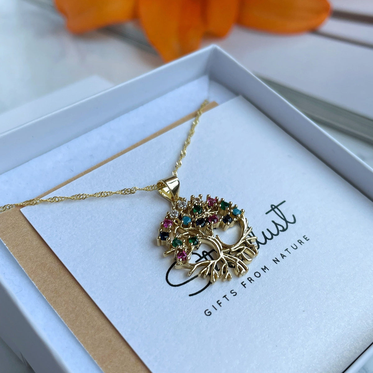 18k Gold plated Tree of life necklace with zircons