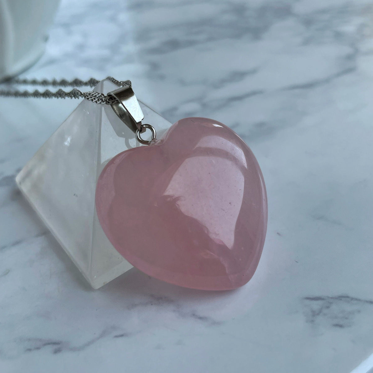 Large Rose Quartz heart pendant 3cm