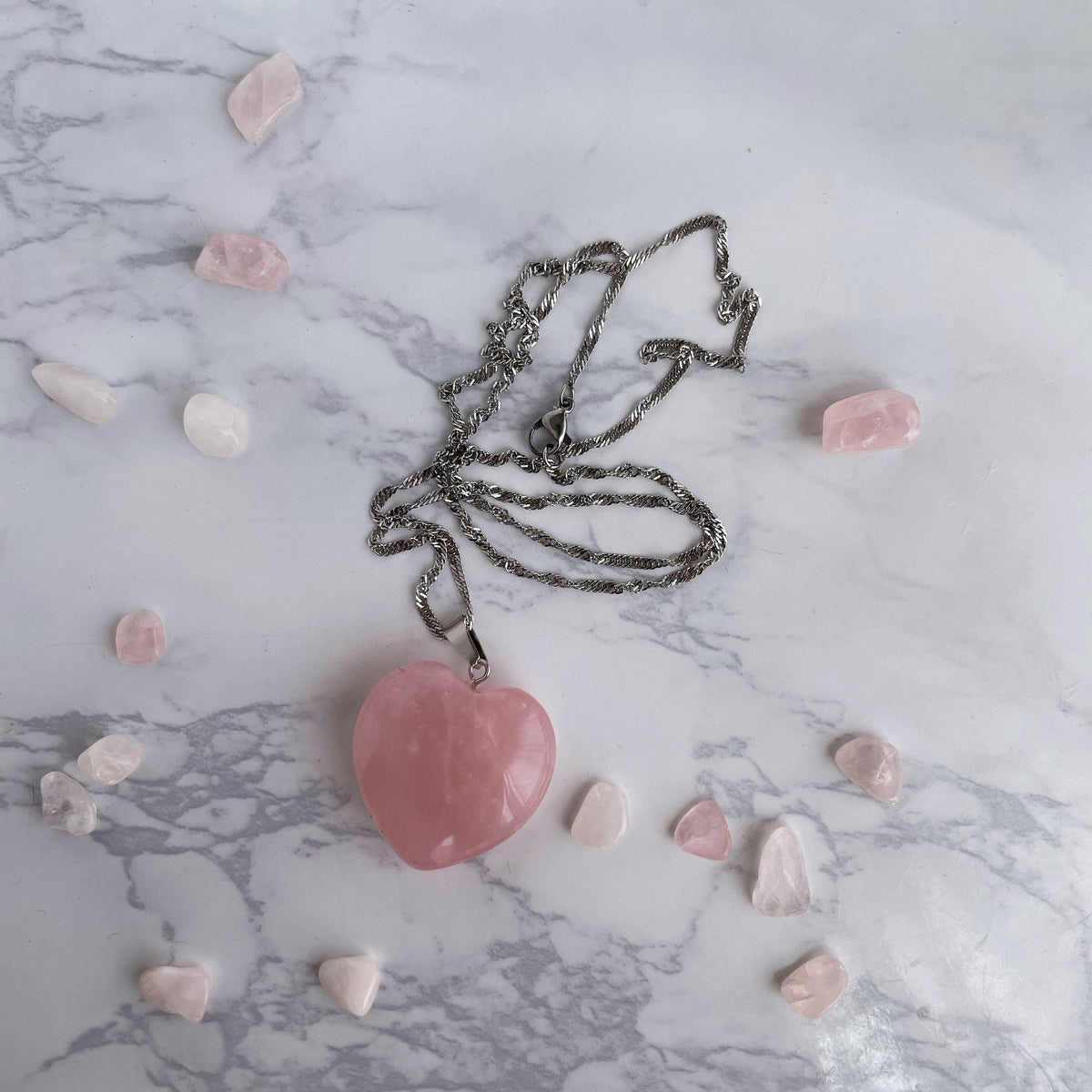 Large Rose Quartz heart pendant 3cm