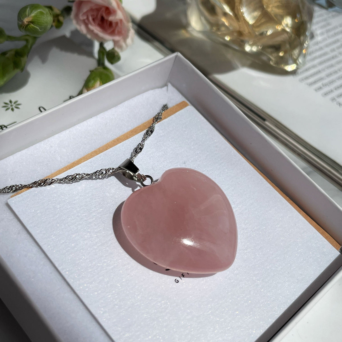 Large Rose Quartz heart pendant 3cm