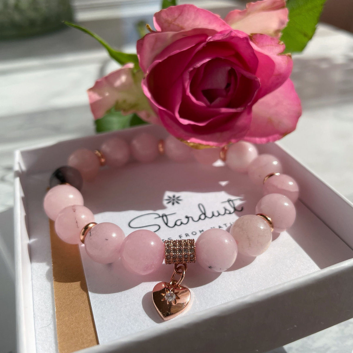 Pink rhodonite beaded bracelet
