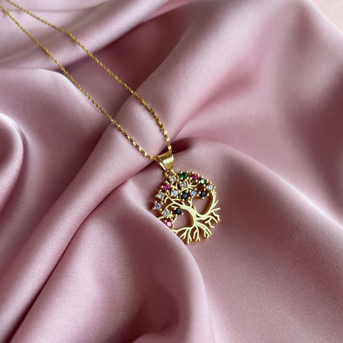 18k Gold plated Tree of life necklace with zircons