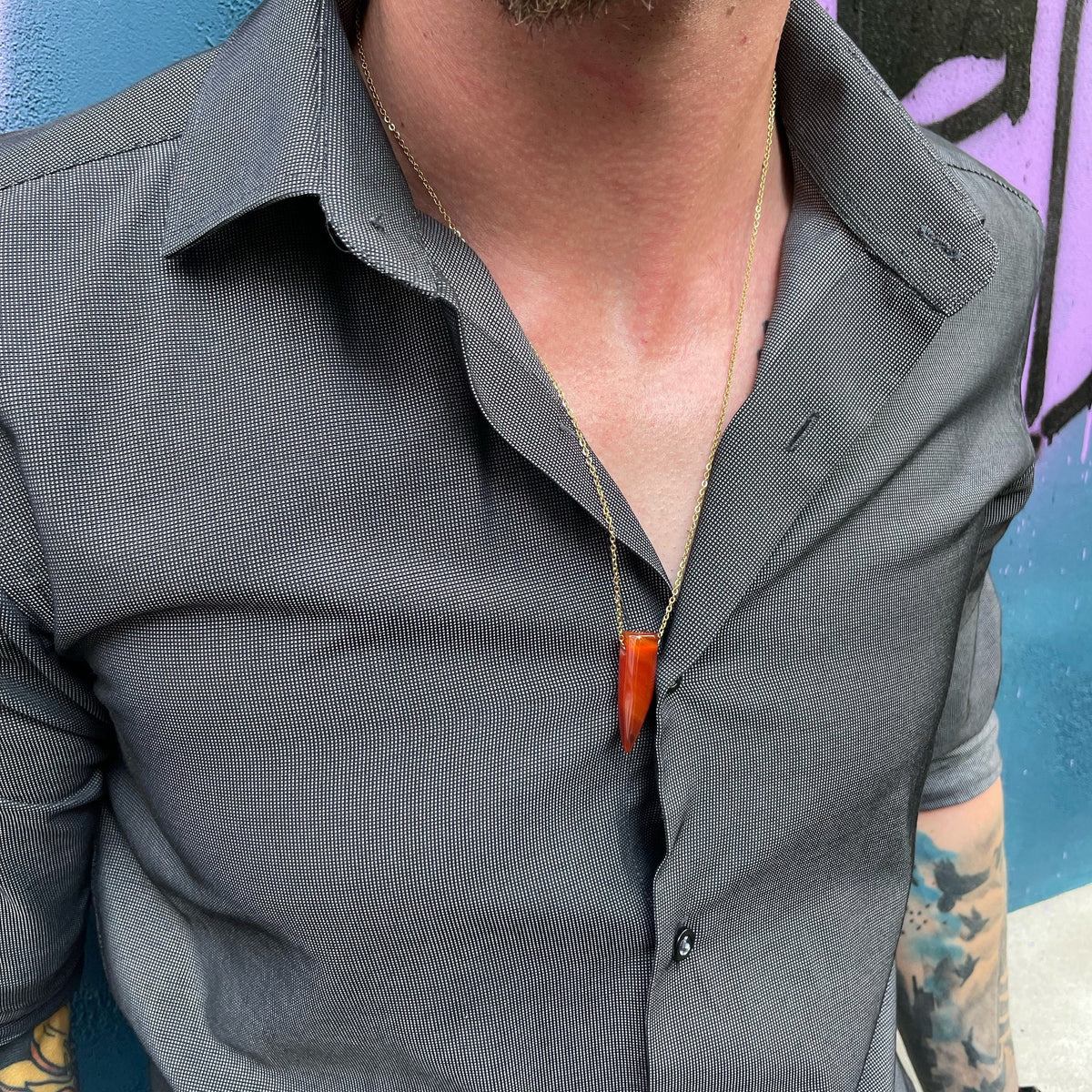 Carnelian Horn pendant with gold chain