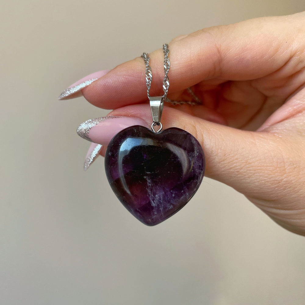 Big Purple Amethyst heart pendant 3cm
