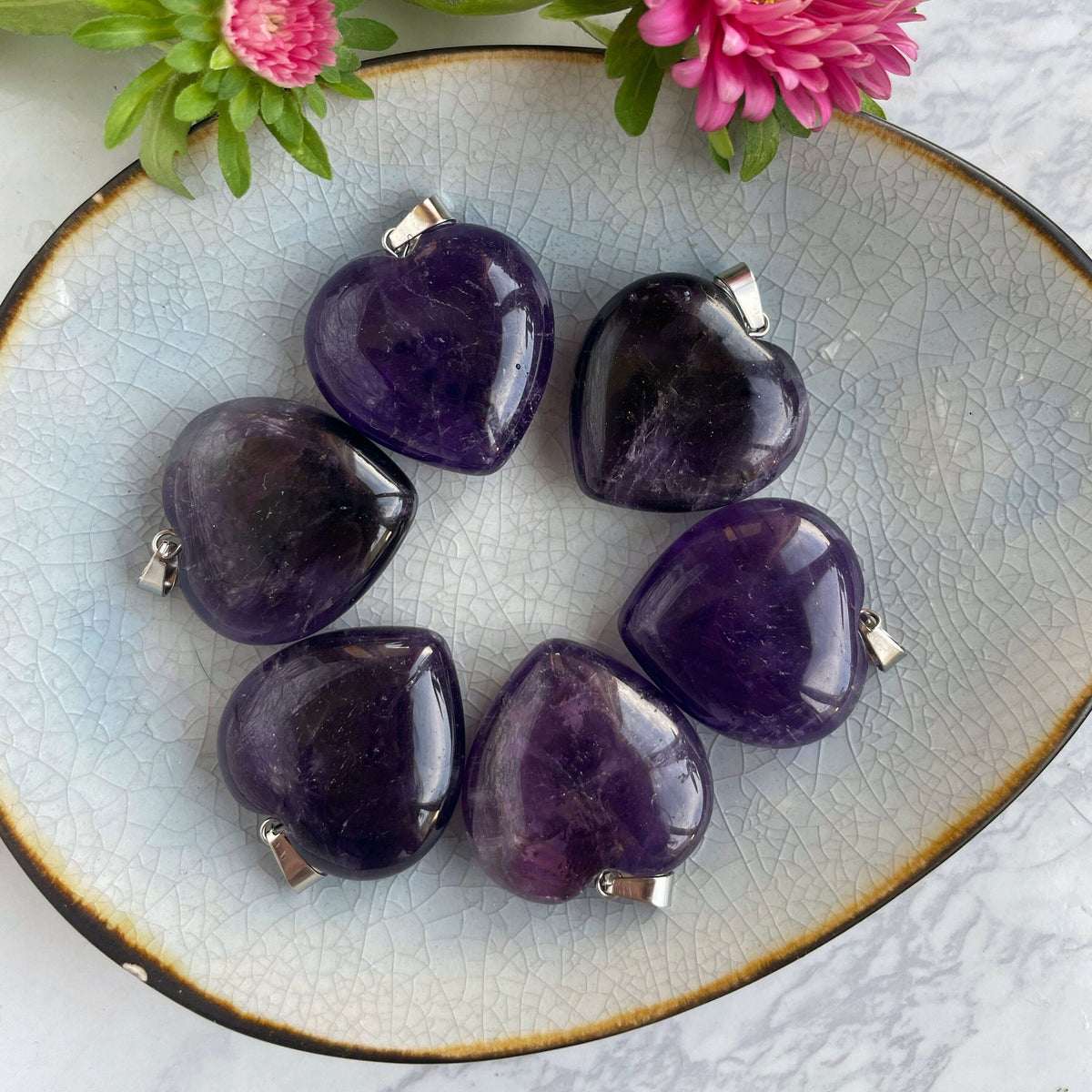 High grade Purple Amethyst heart pendant 3cm