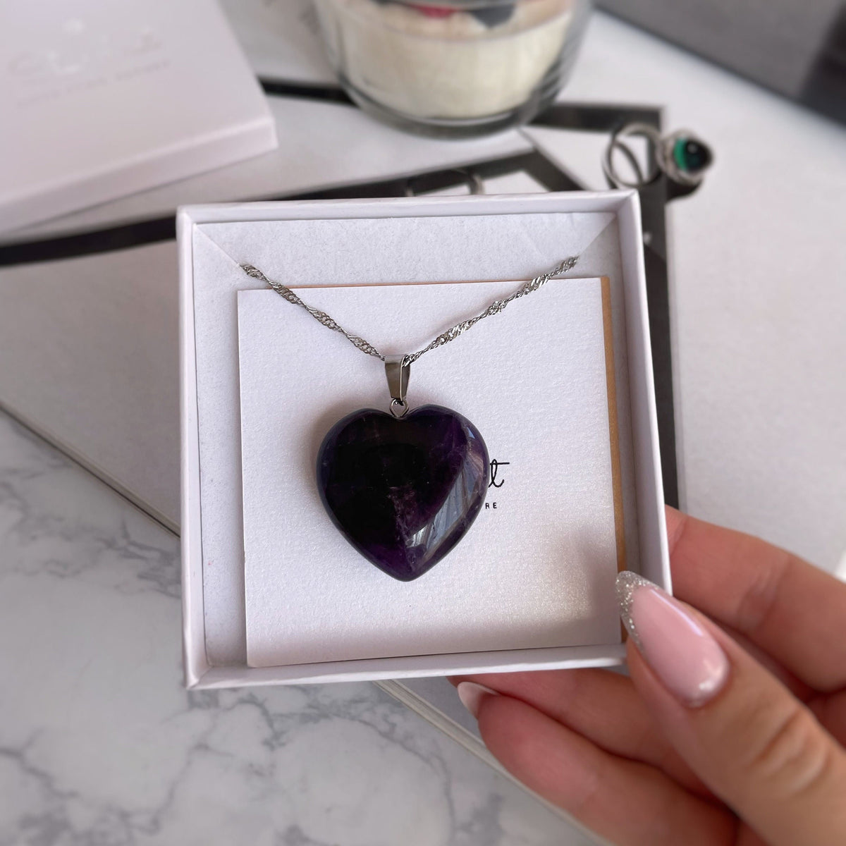 High grade Purple Amethyst heart pendant 3cm