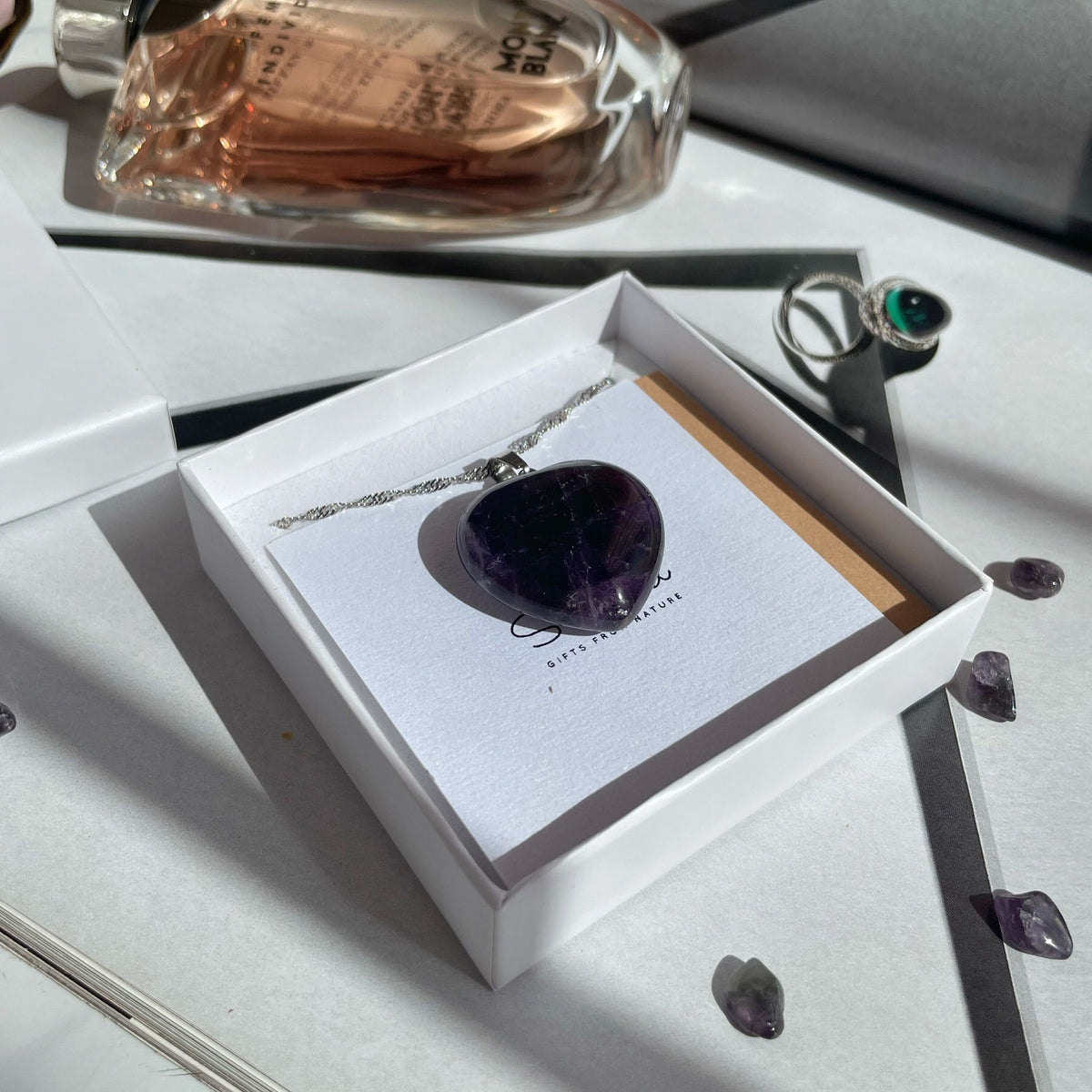 High grade Purple Amethyst heart pendant 3cm