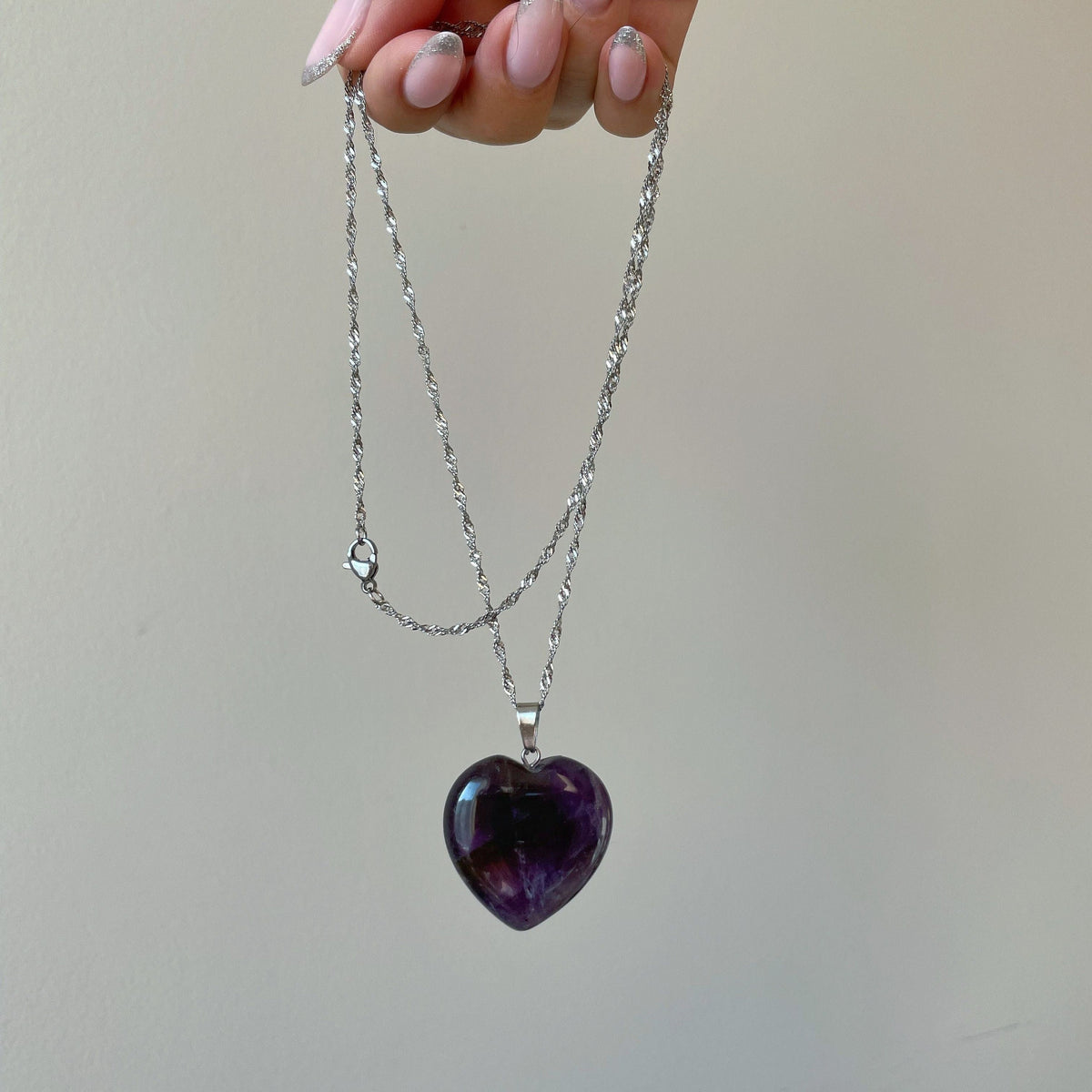 Big Purple Amethyst heart pendant 3cm
