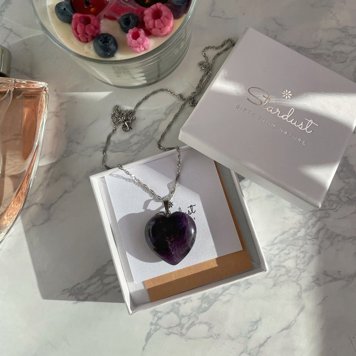Big Purple Amethyst heart pendant 3cm