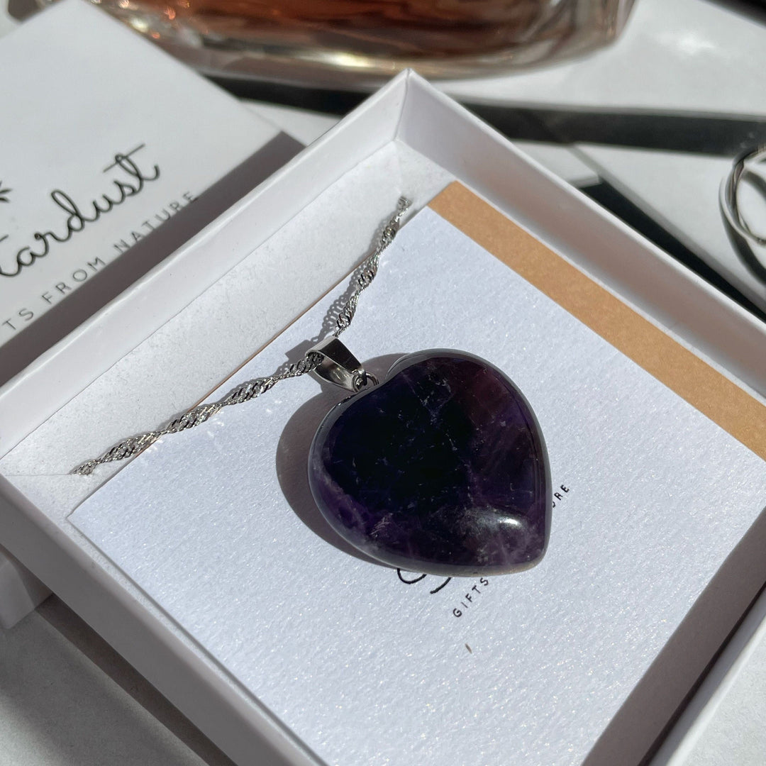Big Purple Amethyst heart pendant 3cm