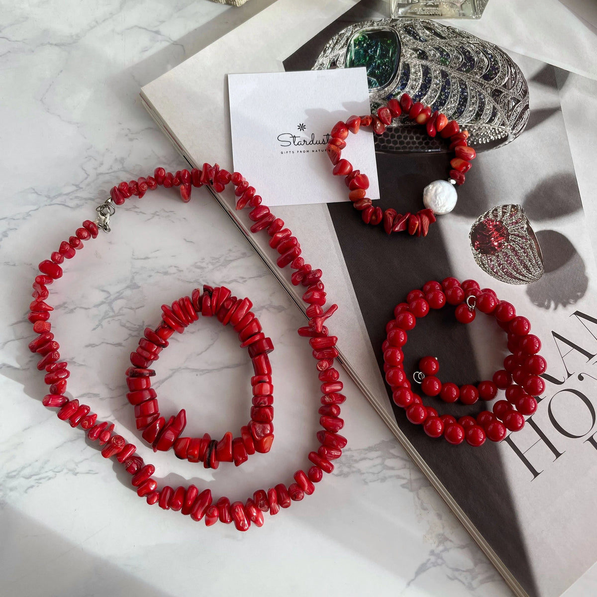 Vibrant Red Majorica Pearl Triple Wrap Bracelet, Romantic Boho Summer Jewelry