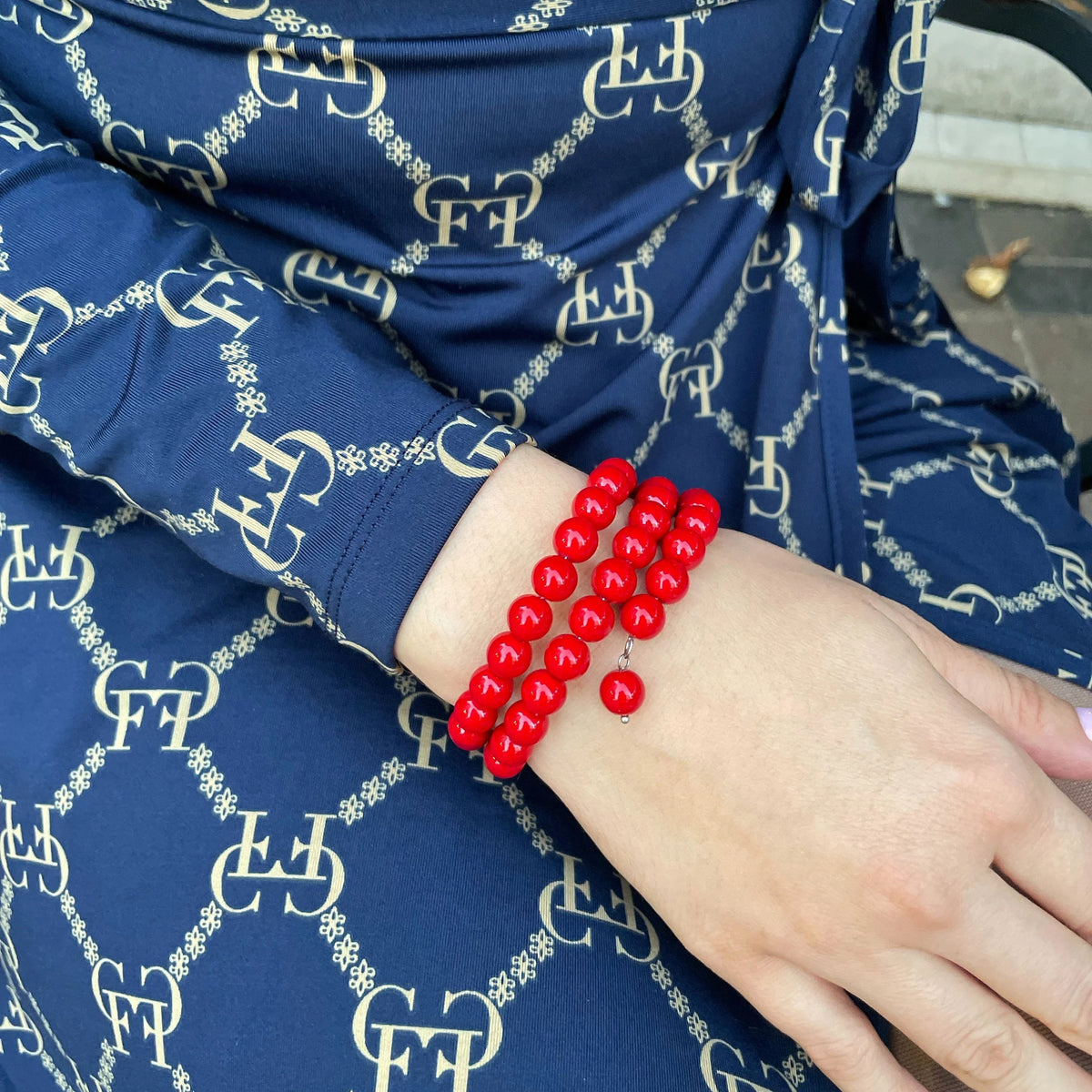Vibrant Red Majorica Pearl Triple Wrap Bracelet, Romantic Boho Summer Jewelry