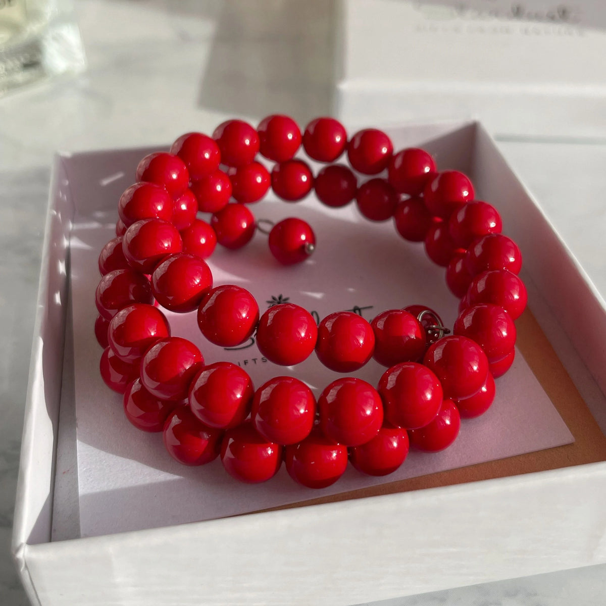 Vibrant Red Majorica Pearl Triple Wrap Bracelet, Romantic Boho Summer Jewelry
