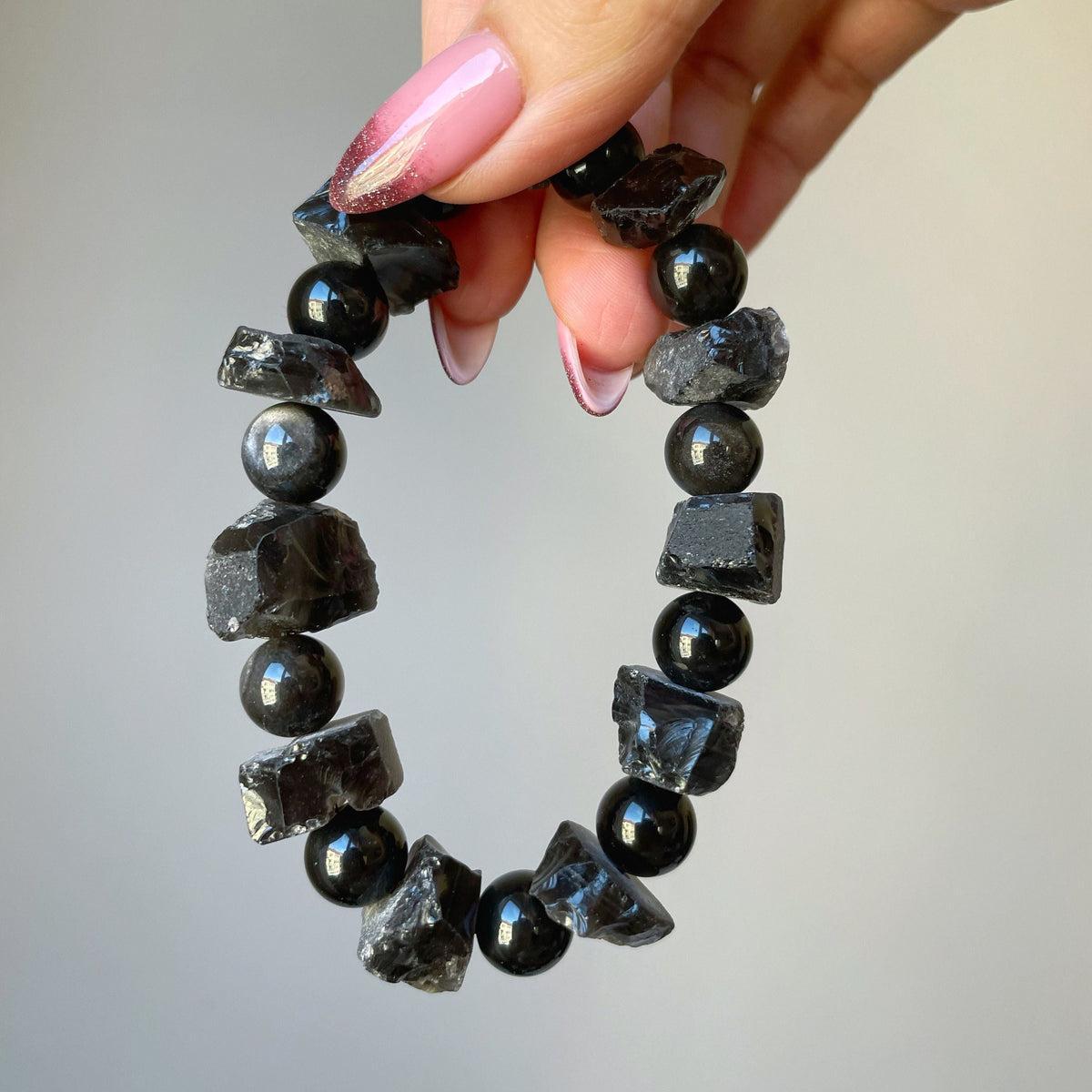 Raw Obsidian bracelet for him