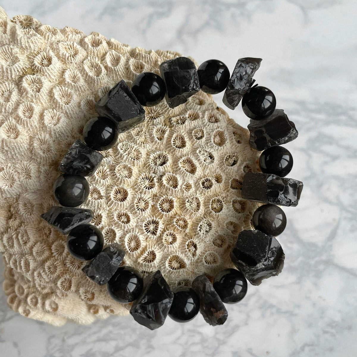 Raw Obsidian bracelet for him