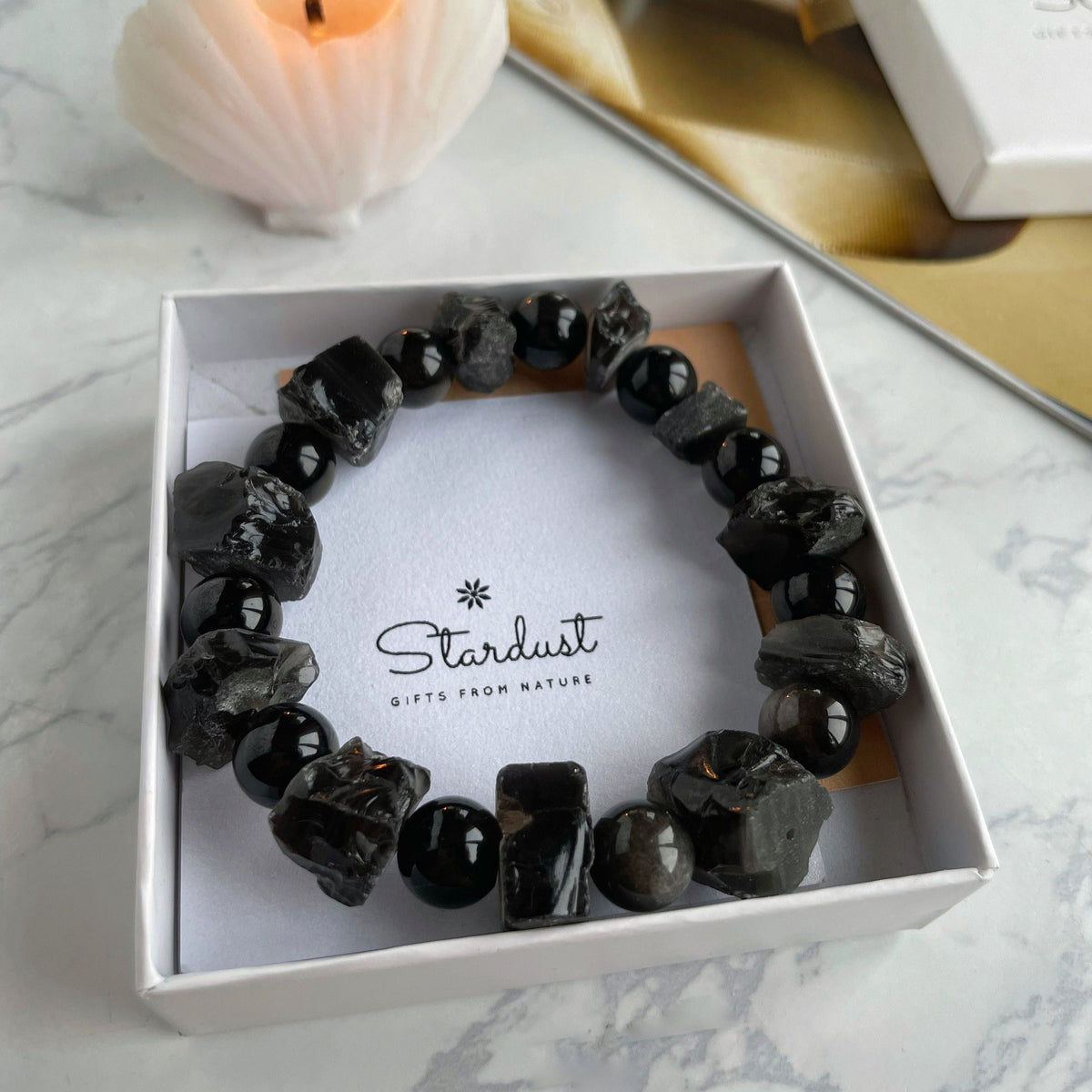 Raw Obsidian bracelet for him
