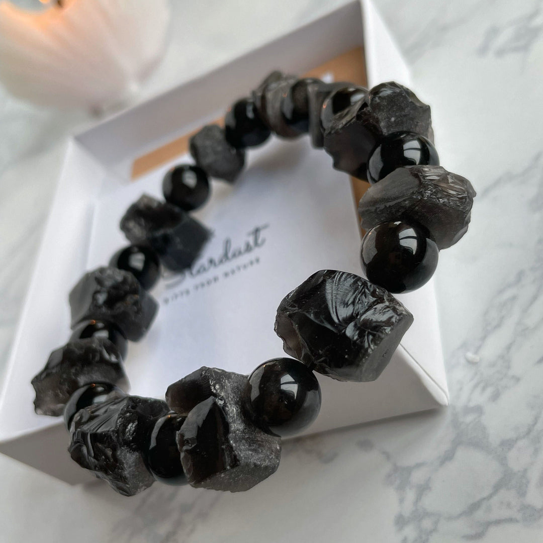 Raw Obsidian bracelet for him