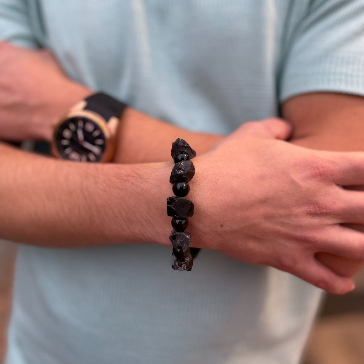 Raw Obsidian bracelet for him