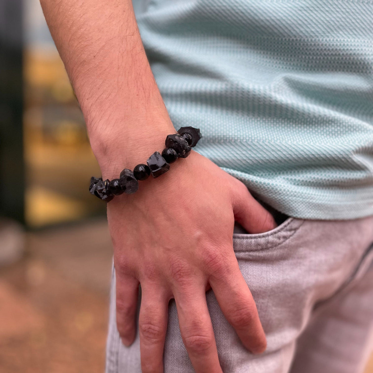 Raw Obsidian bracelet for him