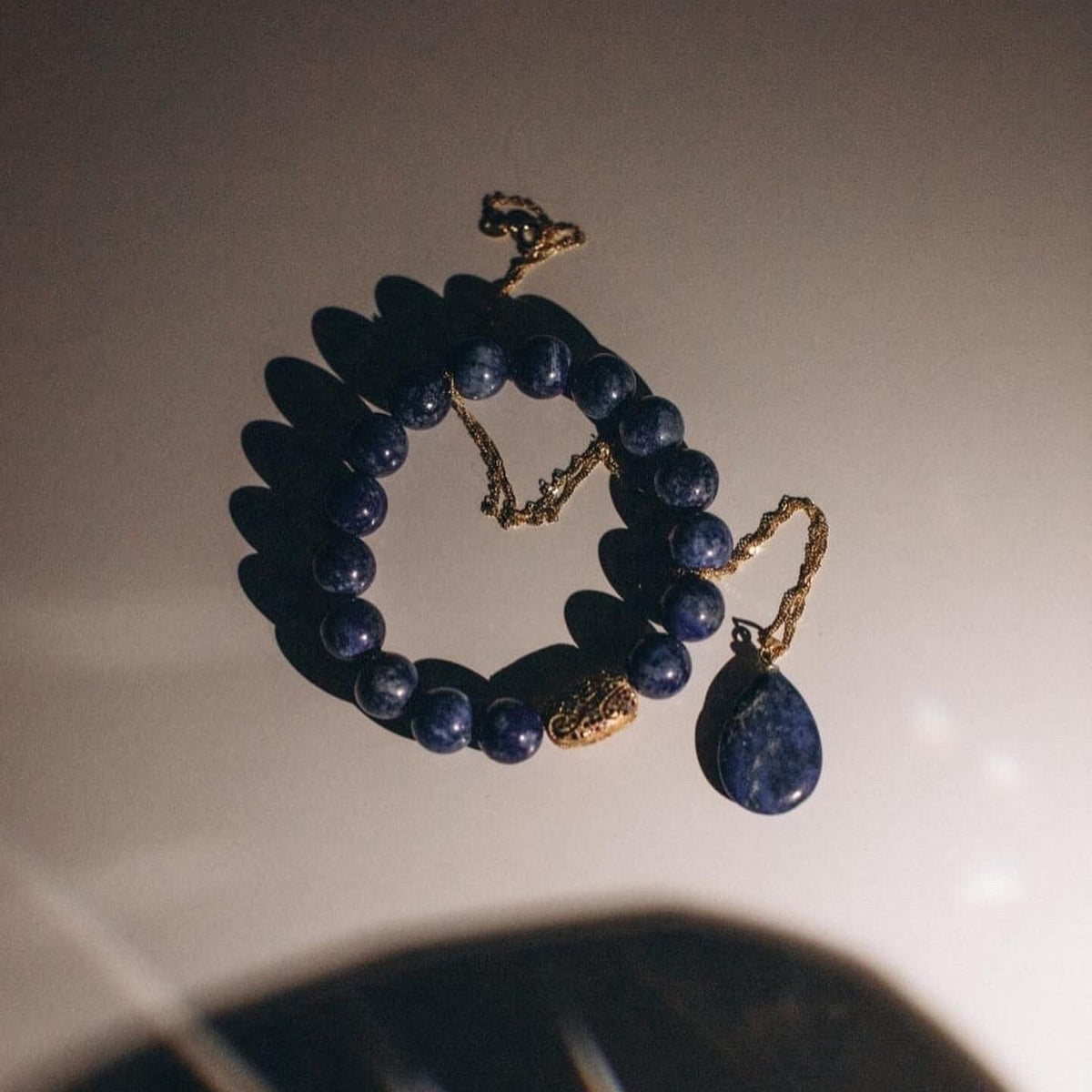 Luxury Lapis Lazuli Bracelet with Zircon Charm | Natural Gemstone Jewelry