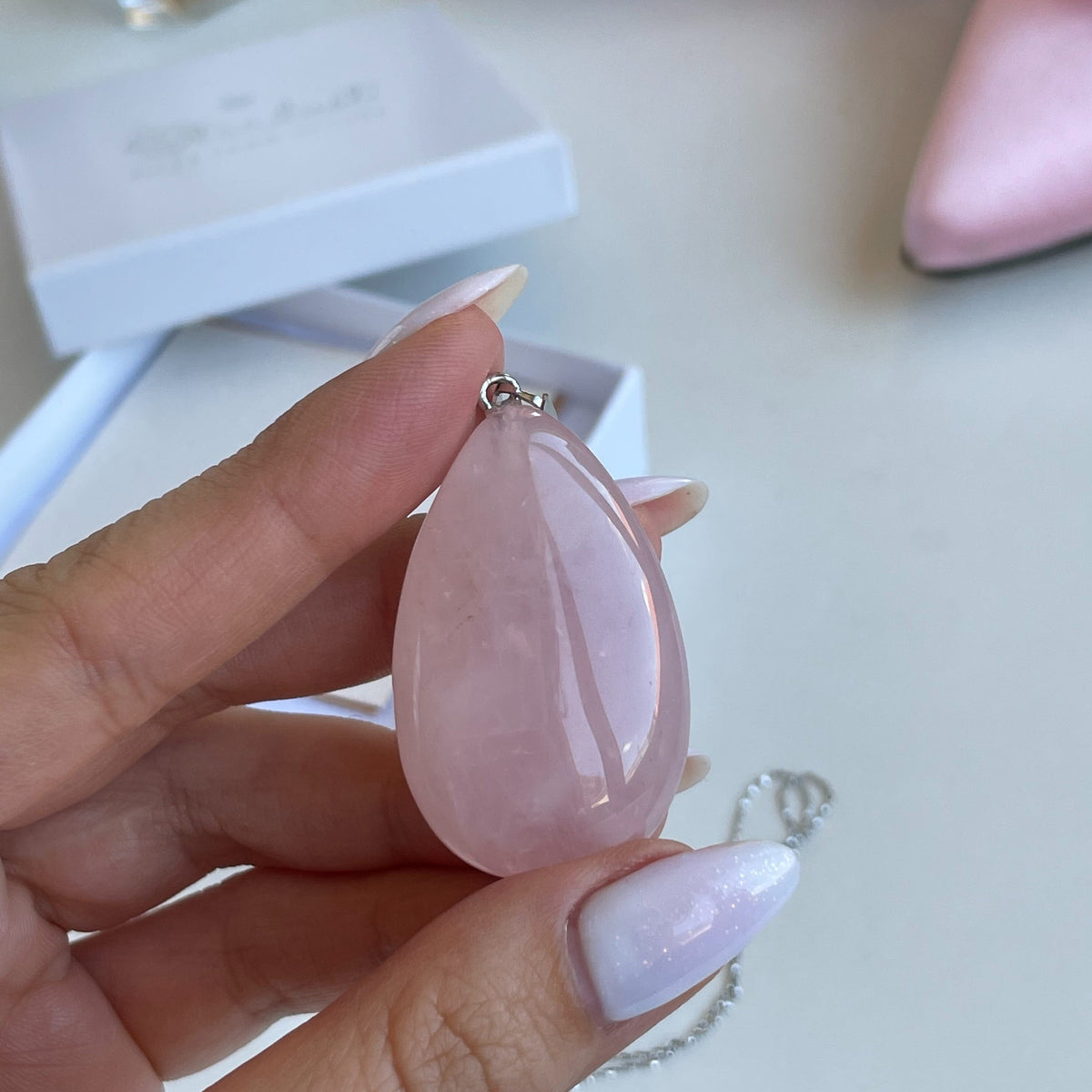 Large Rose Quartz Waterdrop Pendant 4cm
