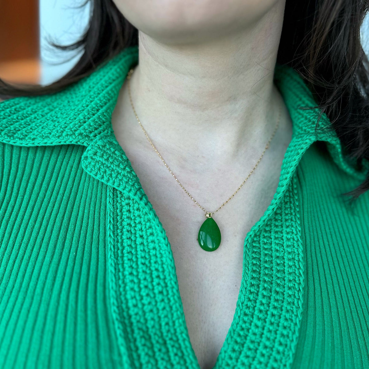Green Jade Drop Pendant 1.5x2.5cm