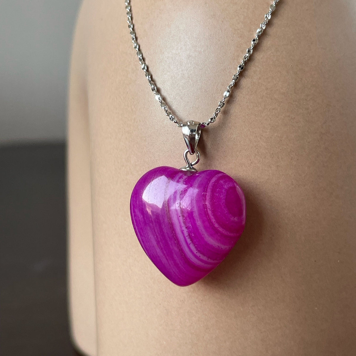 Pink Agate Heart Pendant