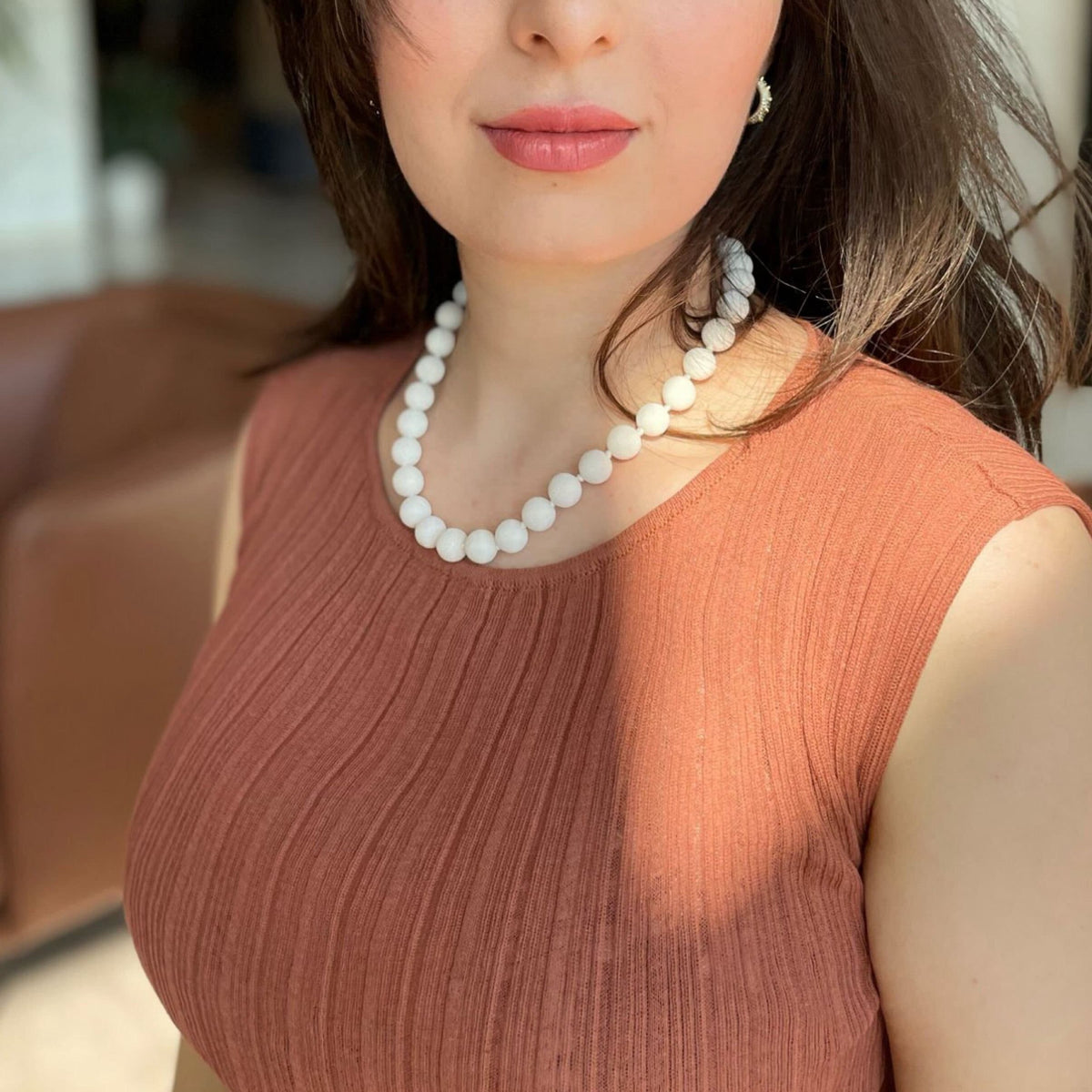 Elegant White Coral beaded necklace 50cm