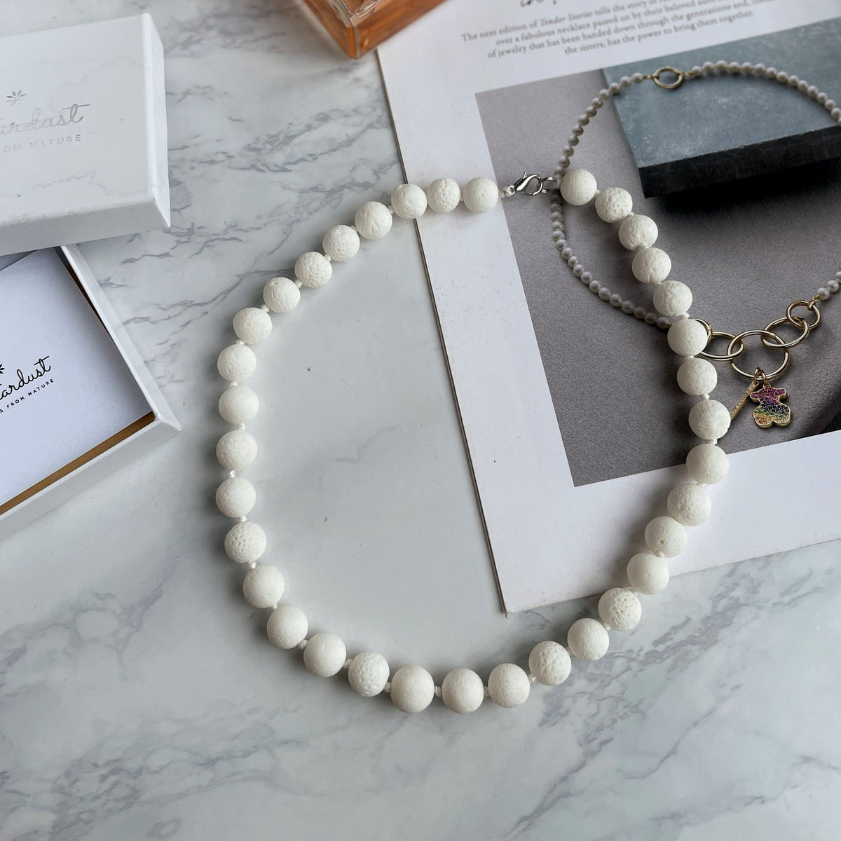 Elegant White Coral beaded necklace 50cm