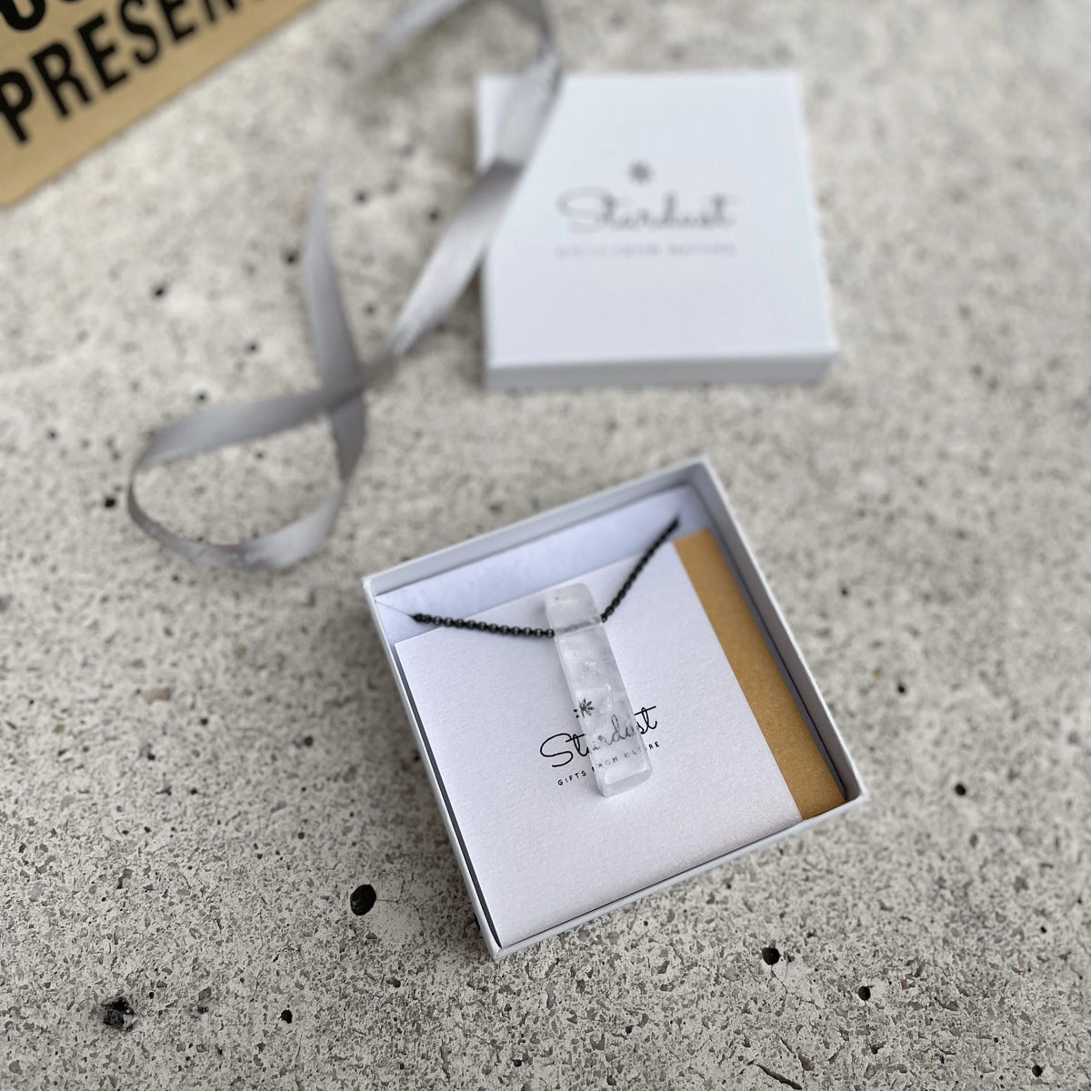 Natural Gemstone Bar pendant on black steel chain for men
