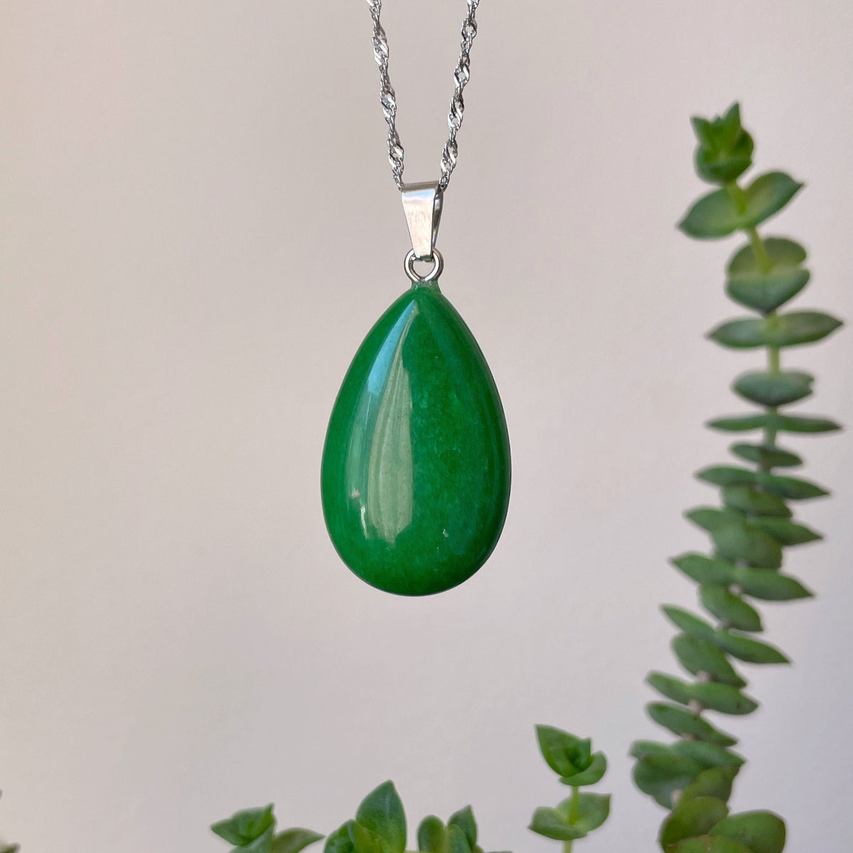 Large Green Aventurine Drop Pendant 4cm