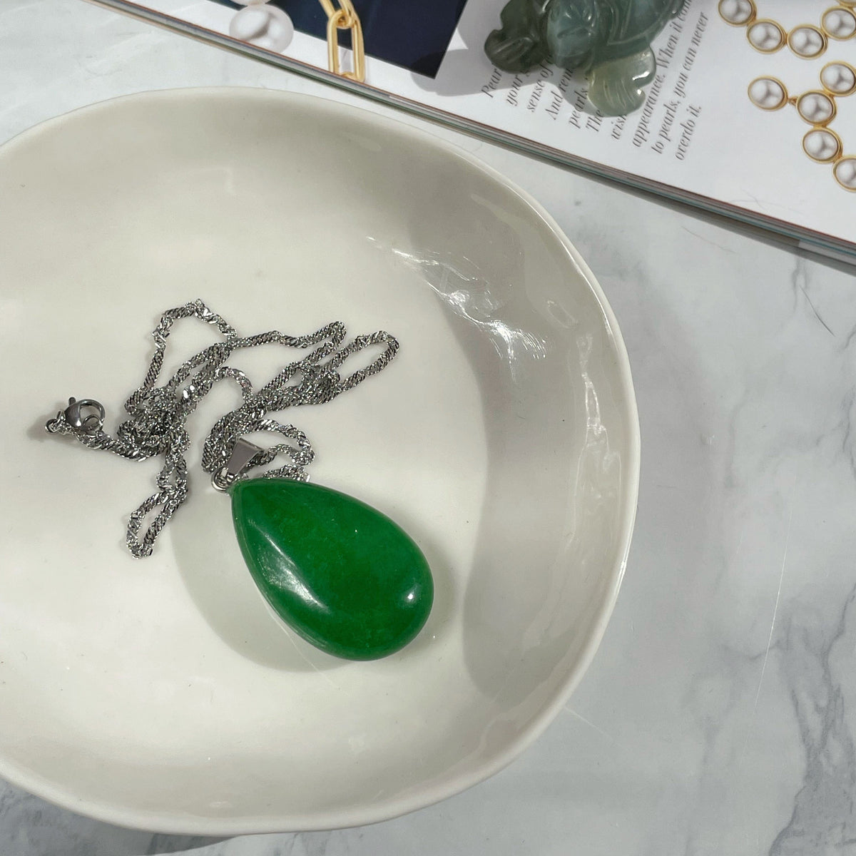 Large Green Aventurine Drop Pendant 4cm