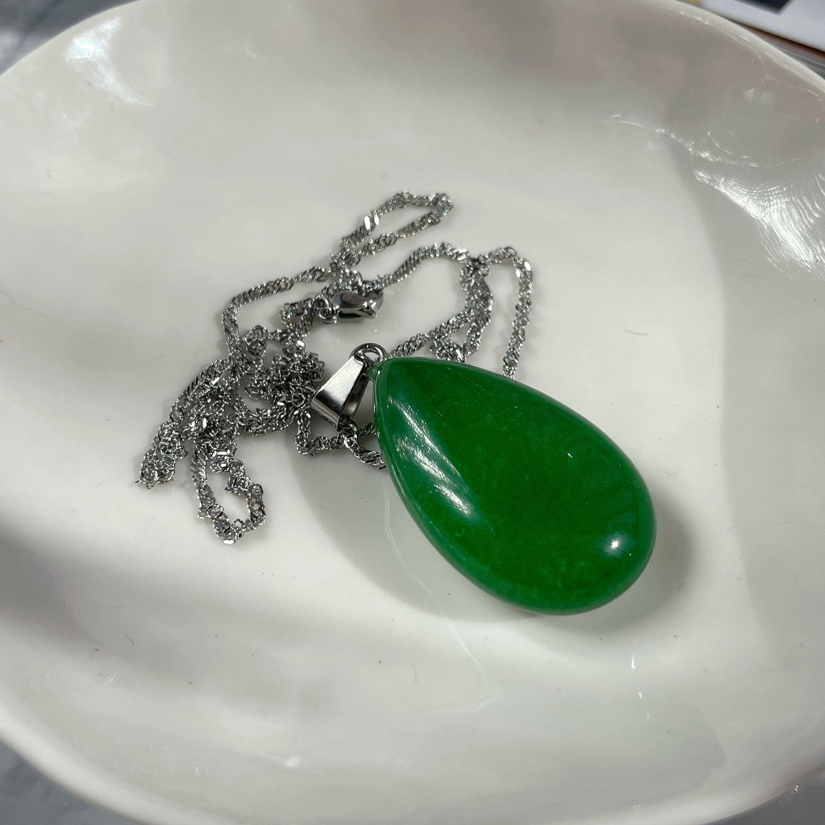 Large Green Aventurine Drop Pendant 4cm
