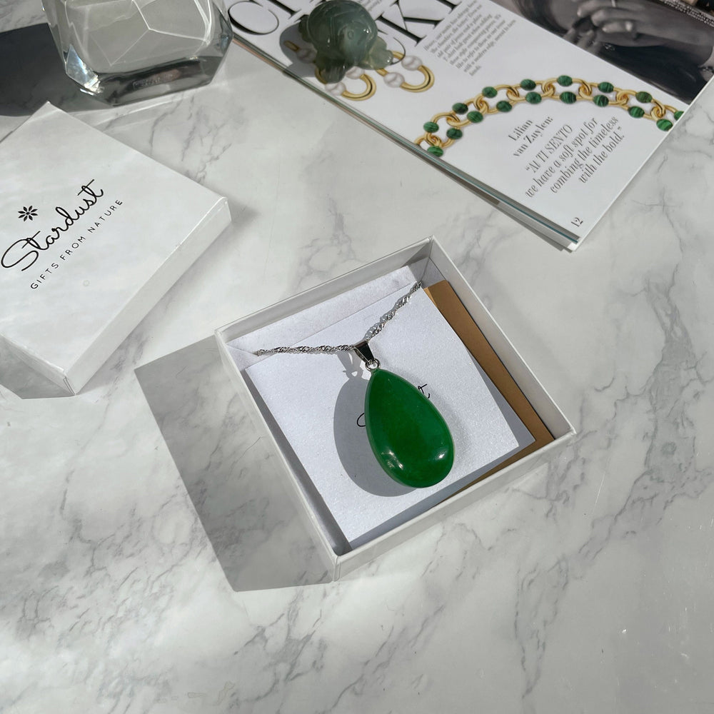 Large Green Aventurine Drop Pendant 4cm