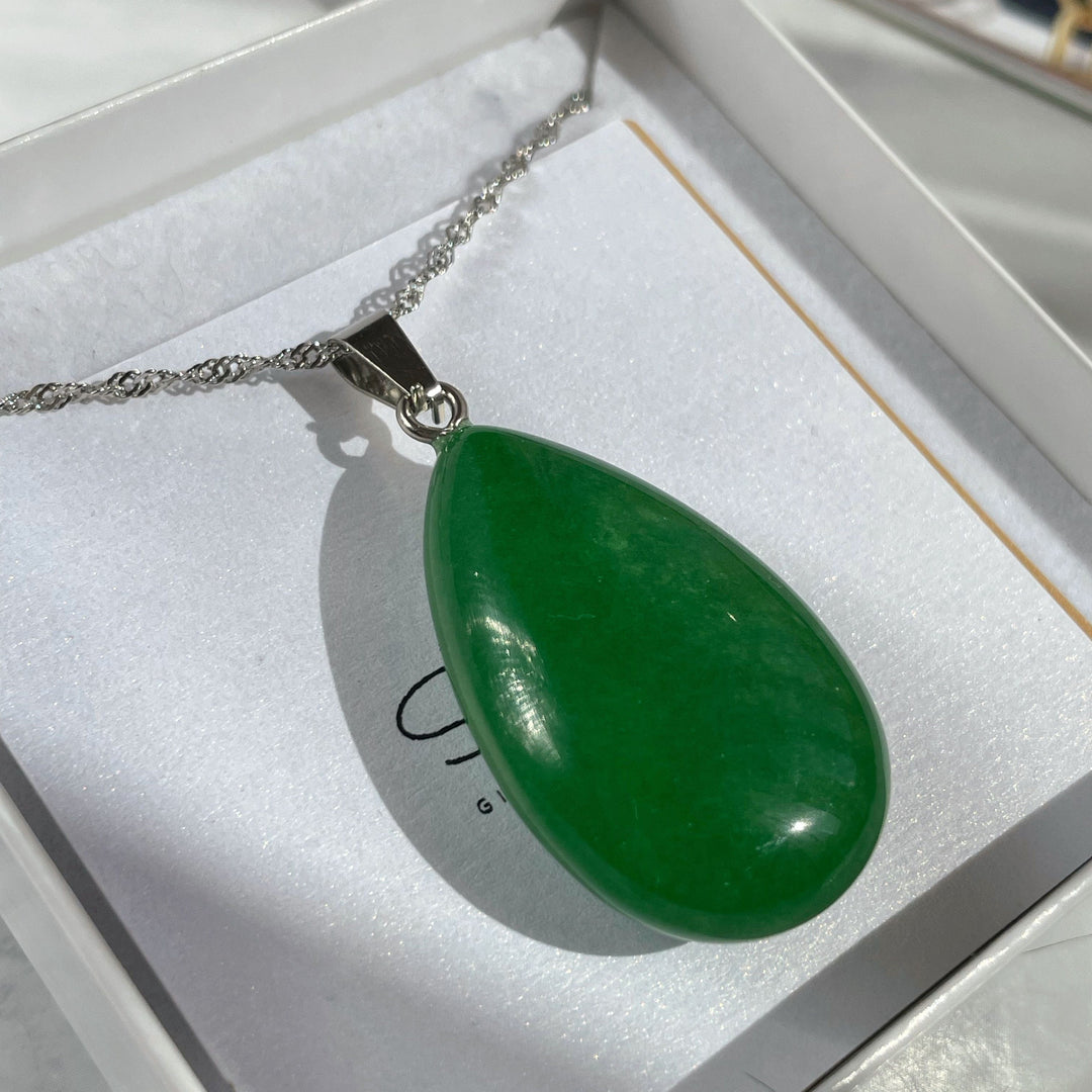 Large Green Aventurine Drop Pendant 4cm