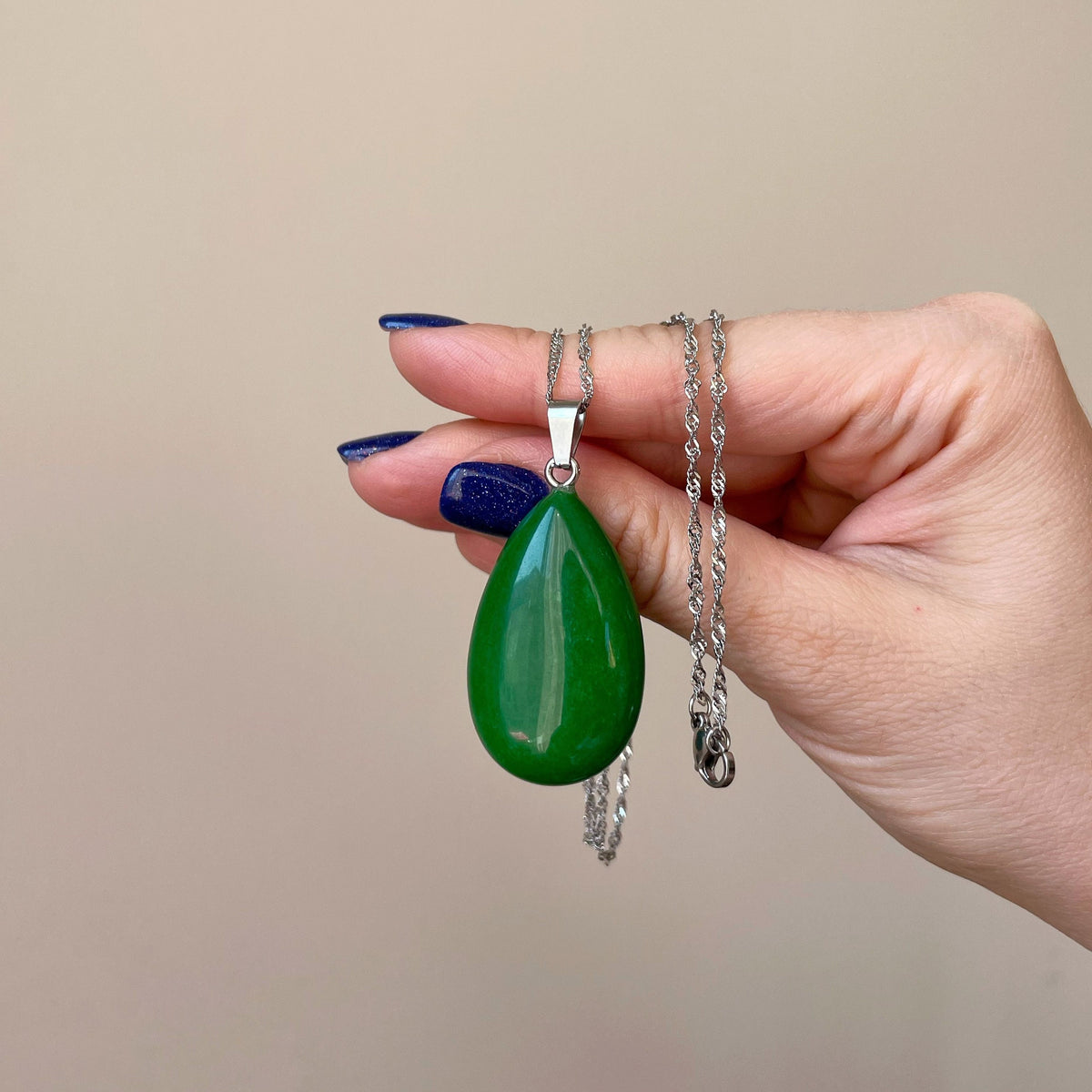 Large Green Aventurine Drop Pendant 4cm