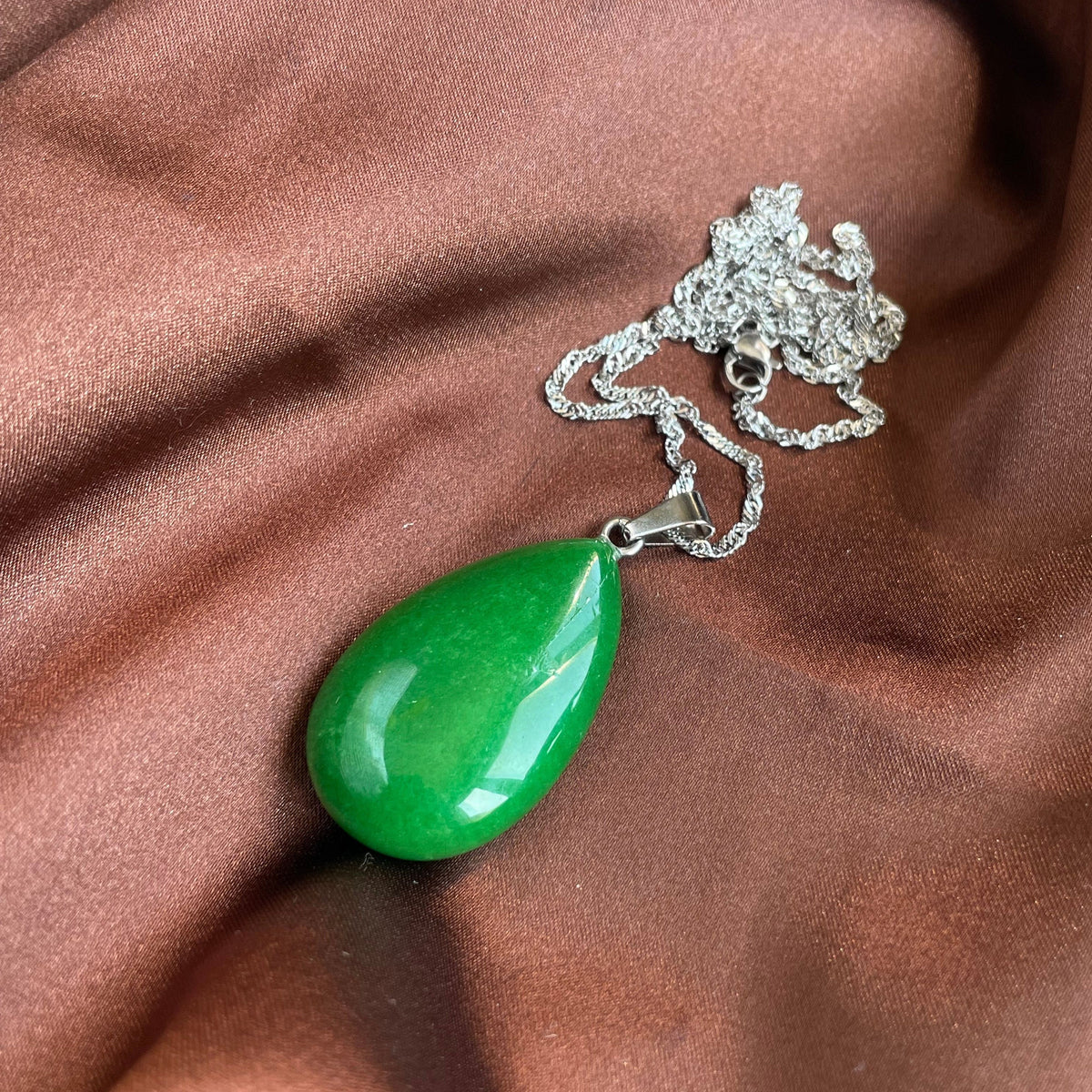 Large Green Aventurine Drop Pendant 4cm