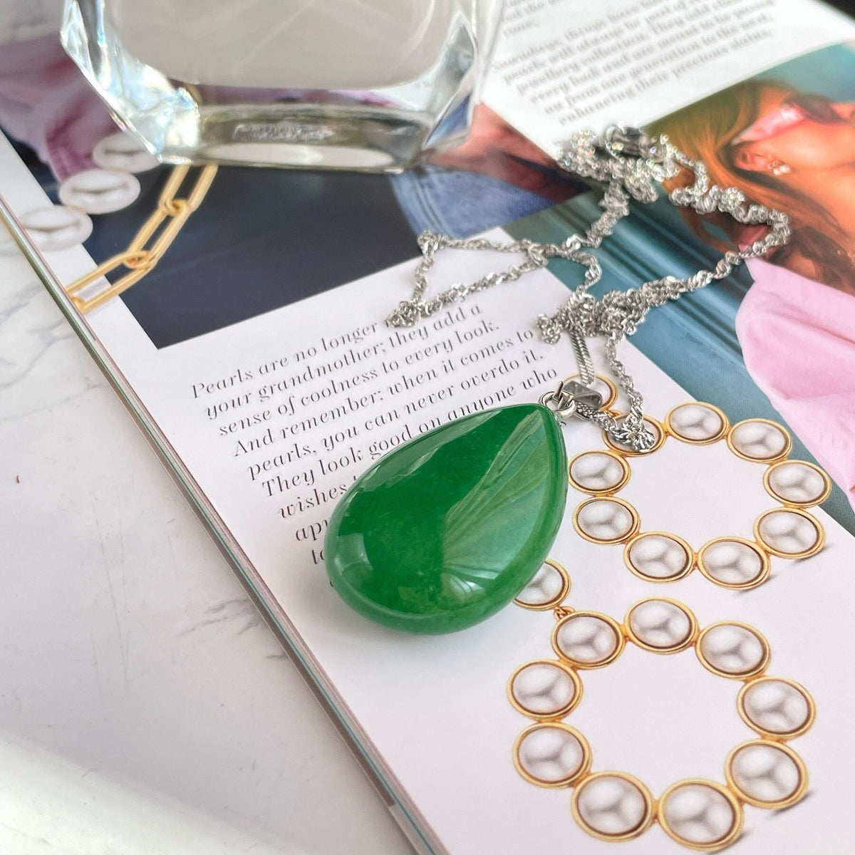 Large Green Aventurine Drop Pendant 4cm