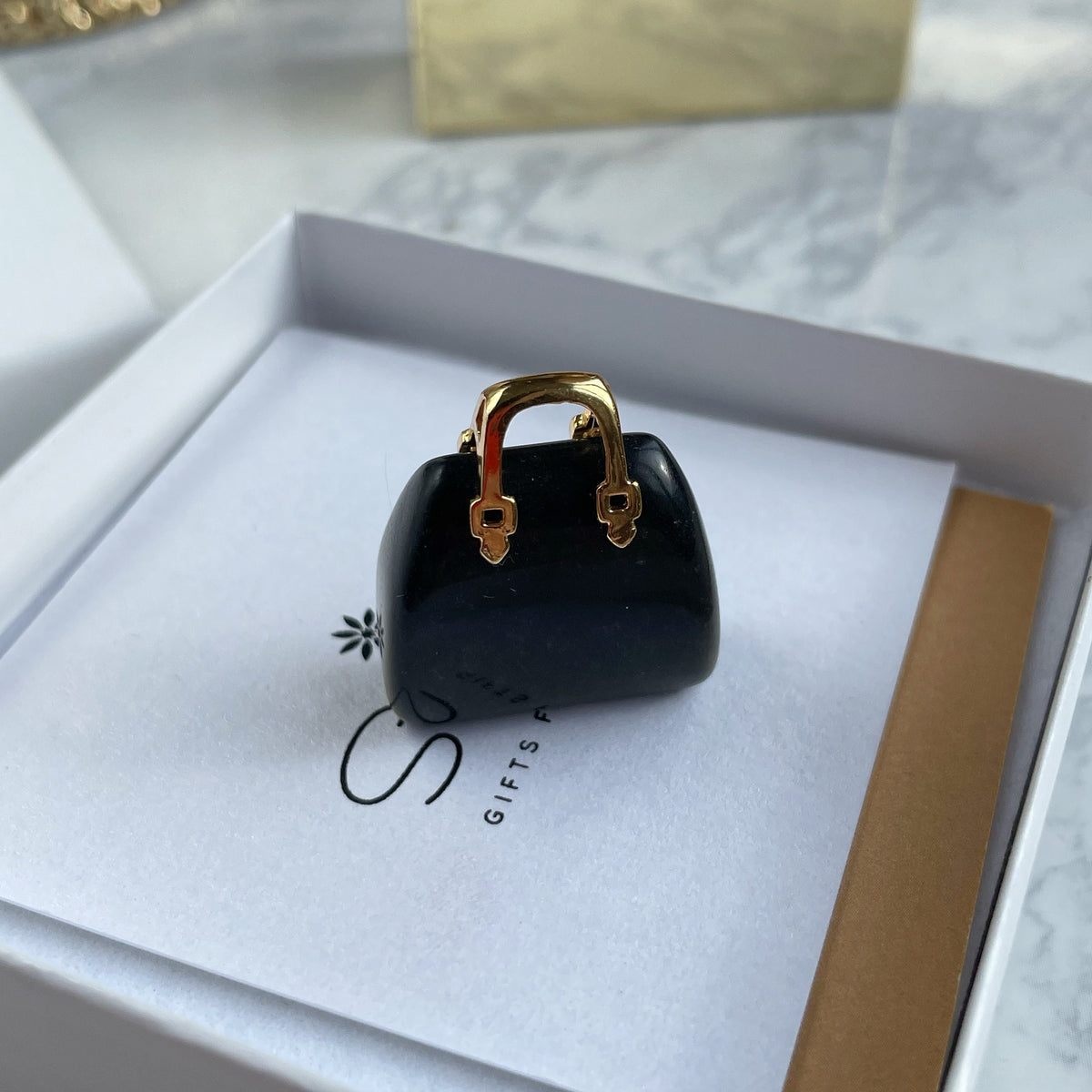 Modern Obsidian gemstone handbag