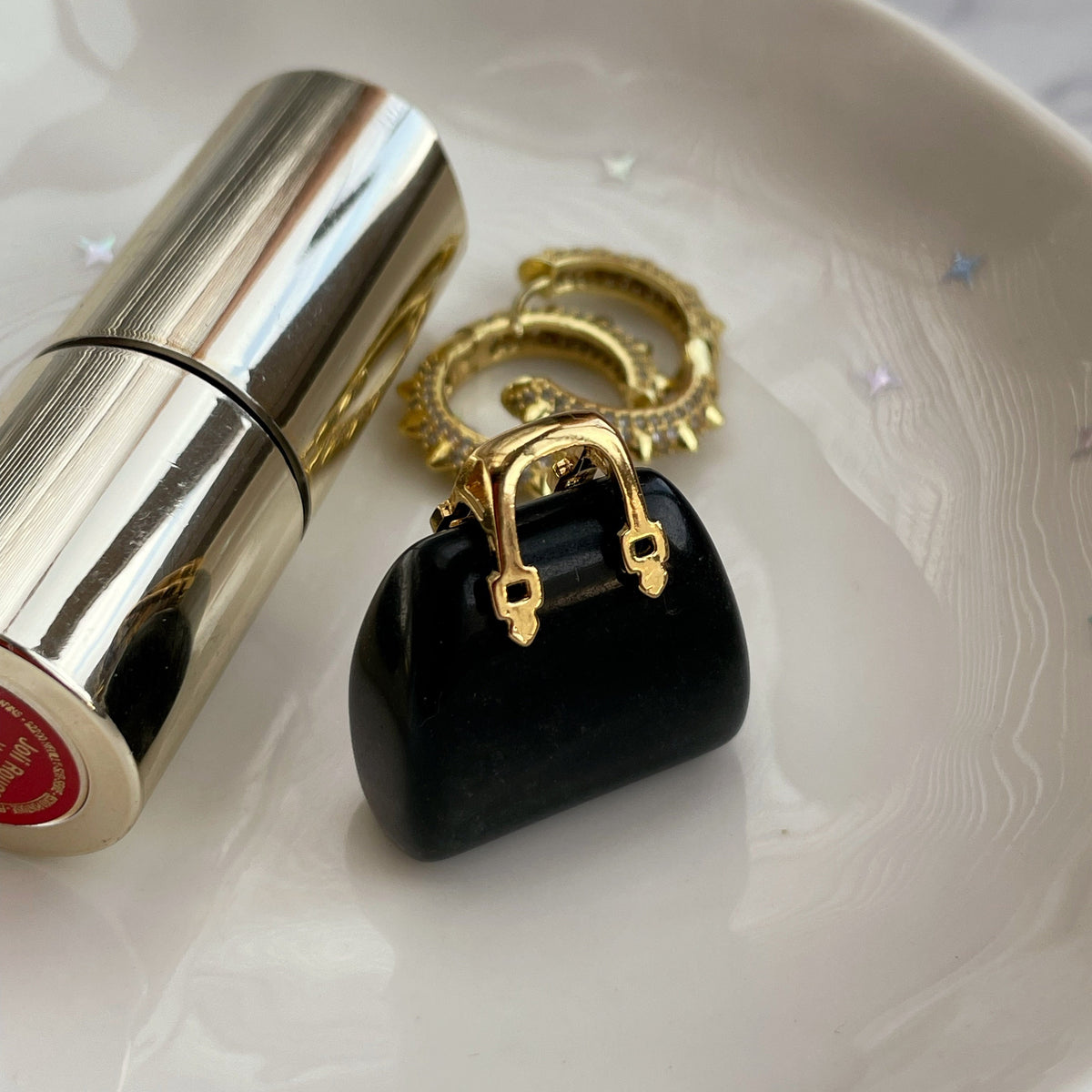 Modern Obsidian gemstone handbag